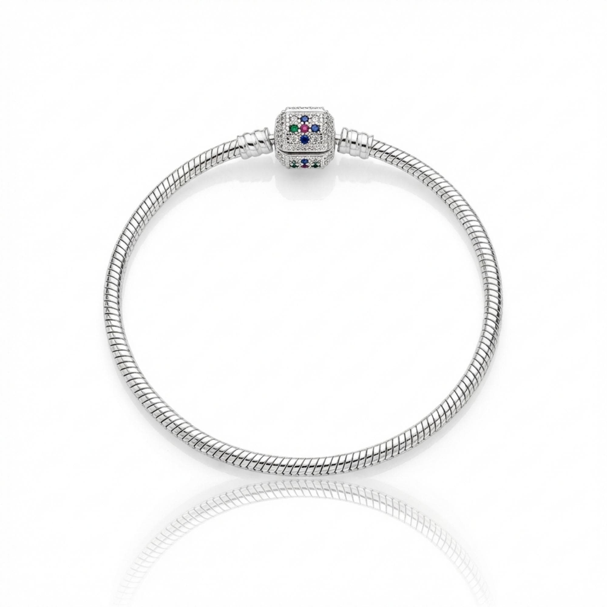PULSEIRA 18CM BERLOQUE PRATA CRAVEJADA ZIRCÔNIA MULTICOLOR — foto 1