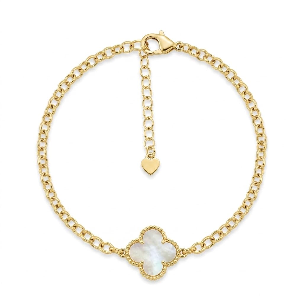 PULSEIRA ELO PORTUGUÊS TREVO QUARTZO LEITOSO 18CM — foto 1