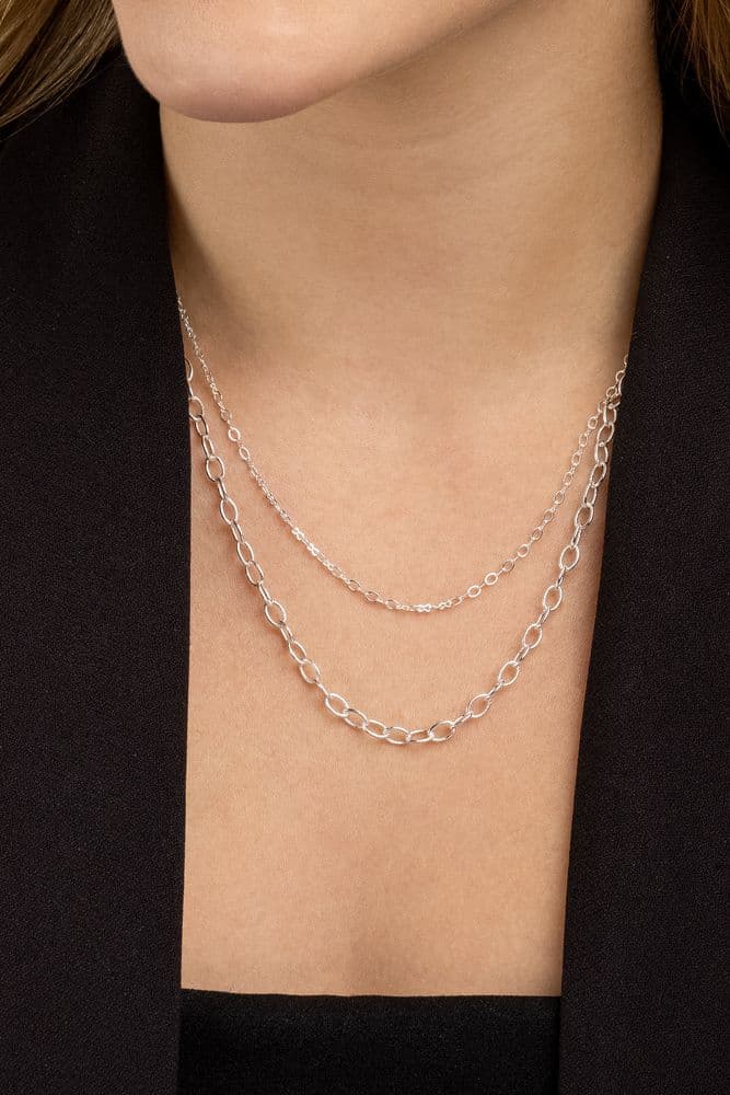 COLAR PRATA ELO CADEADO OVAL 45CM MONZA — foto 1