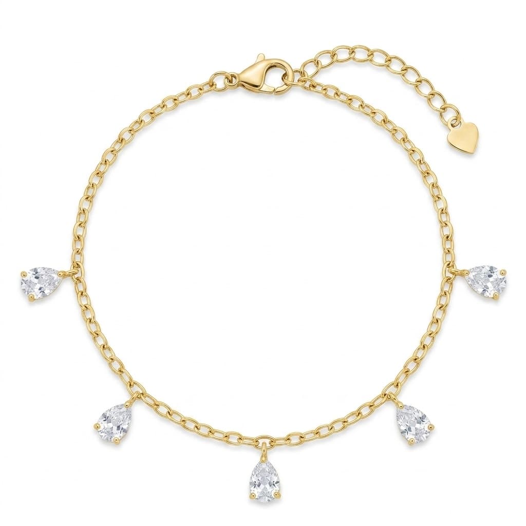 PULSEIRA 18CM ELO CADEADO GOTAS CRISTAIS