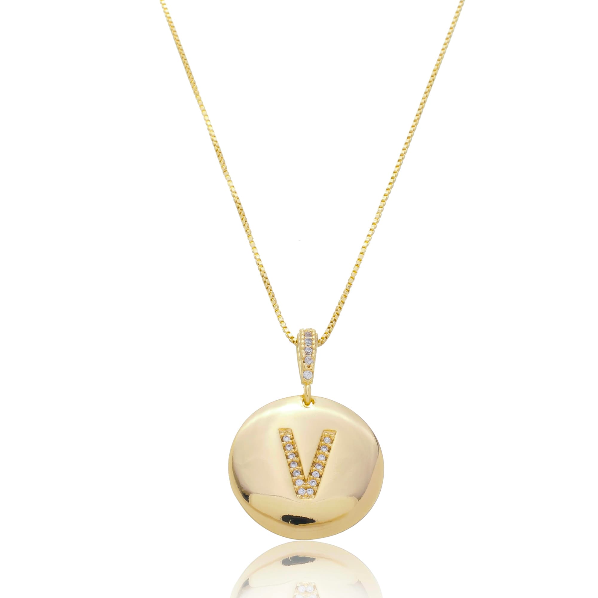 COLAR ZIRCÔNIA MEDALHA LETRA V — foto 1