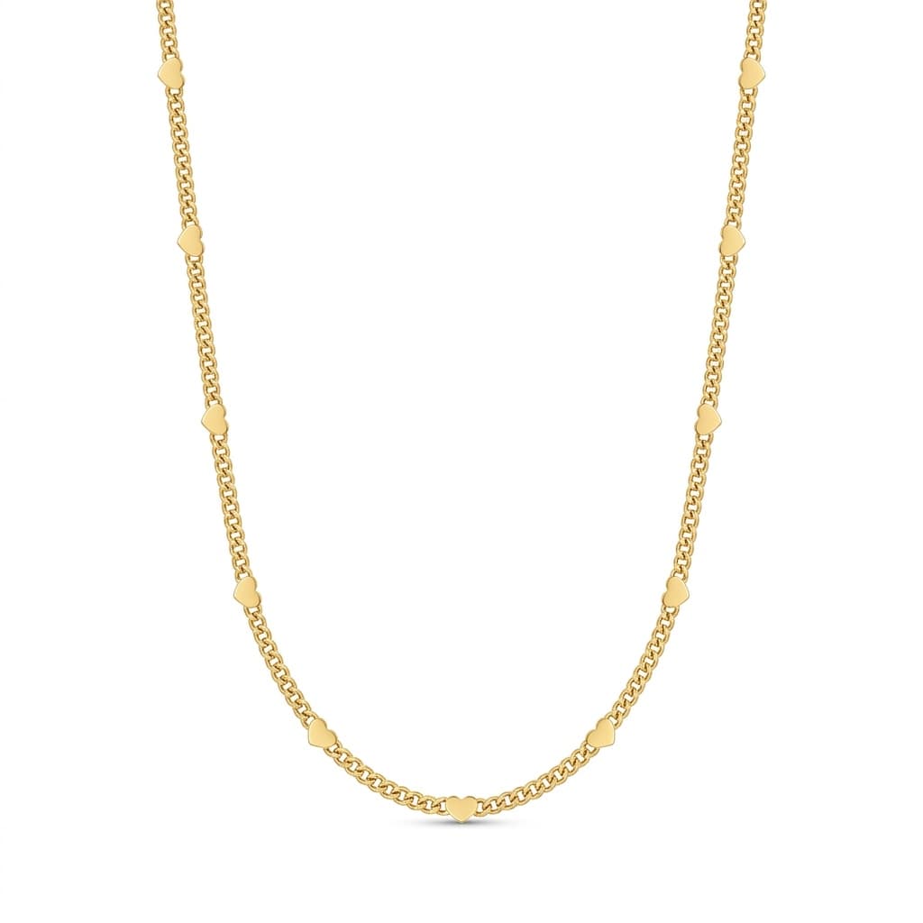 CHOKER 30CM ELO GROUMET COM CORAÇÕES CHAPIADOS LISOS