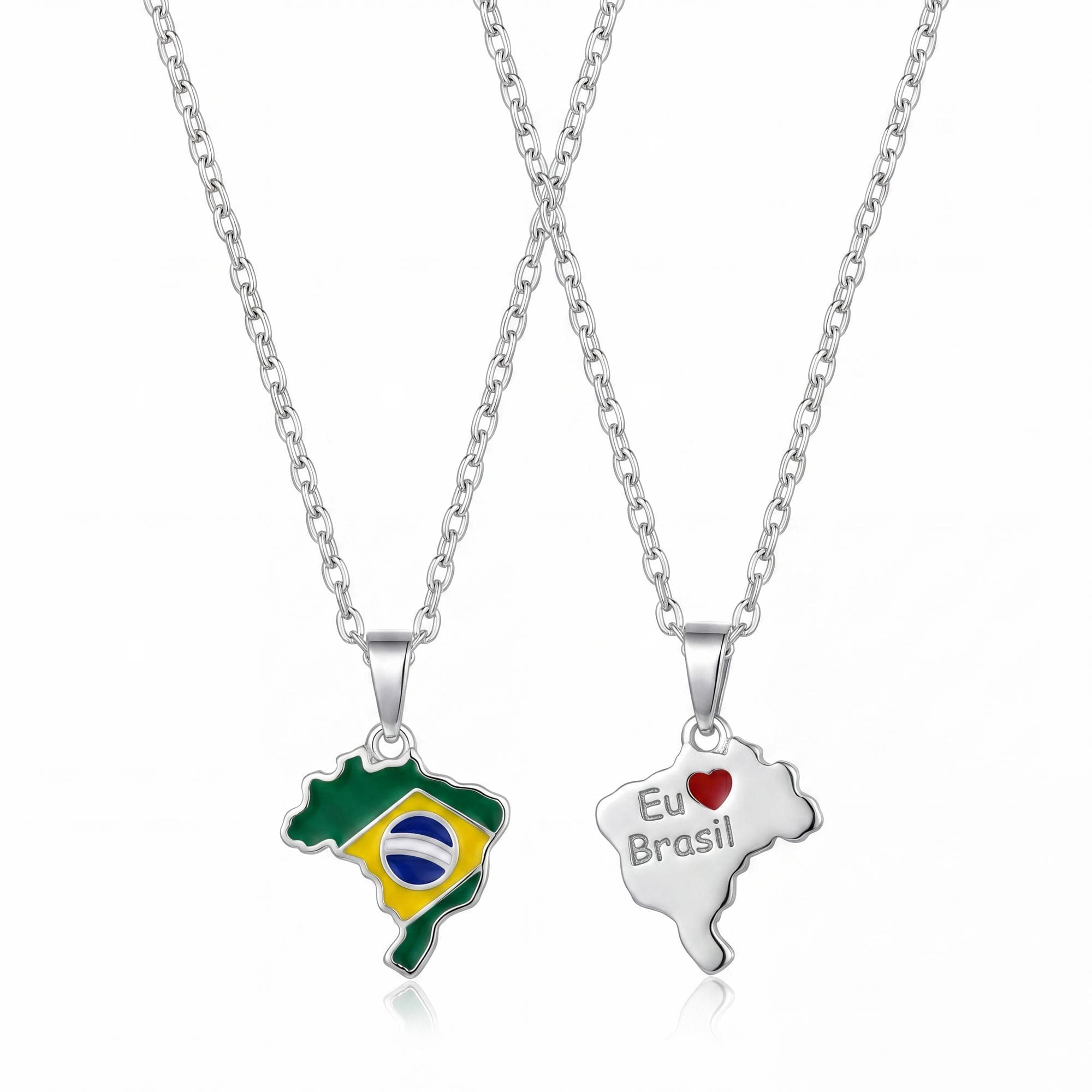 COLAR PRATA ELO CADEADO MAPA DO BRASIL RESINADO "EU AMO BRASIL" 45CM — foto 1