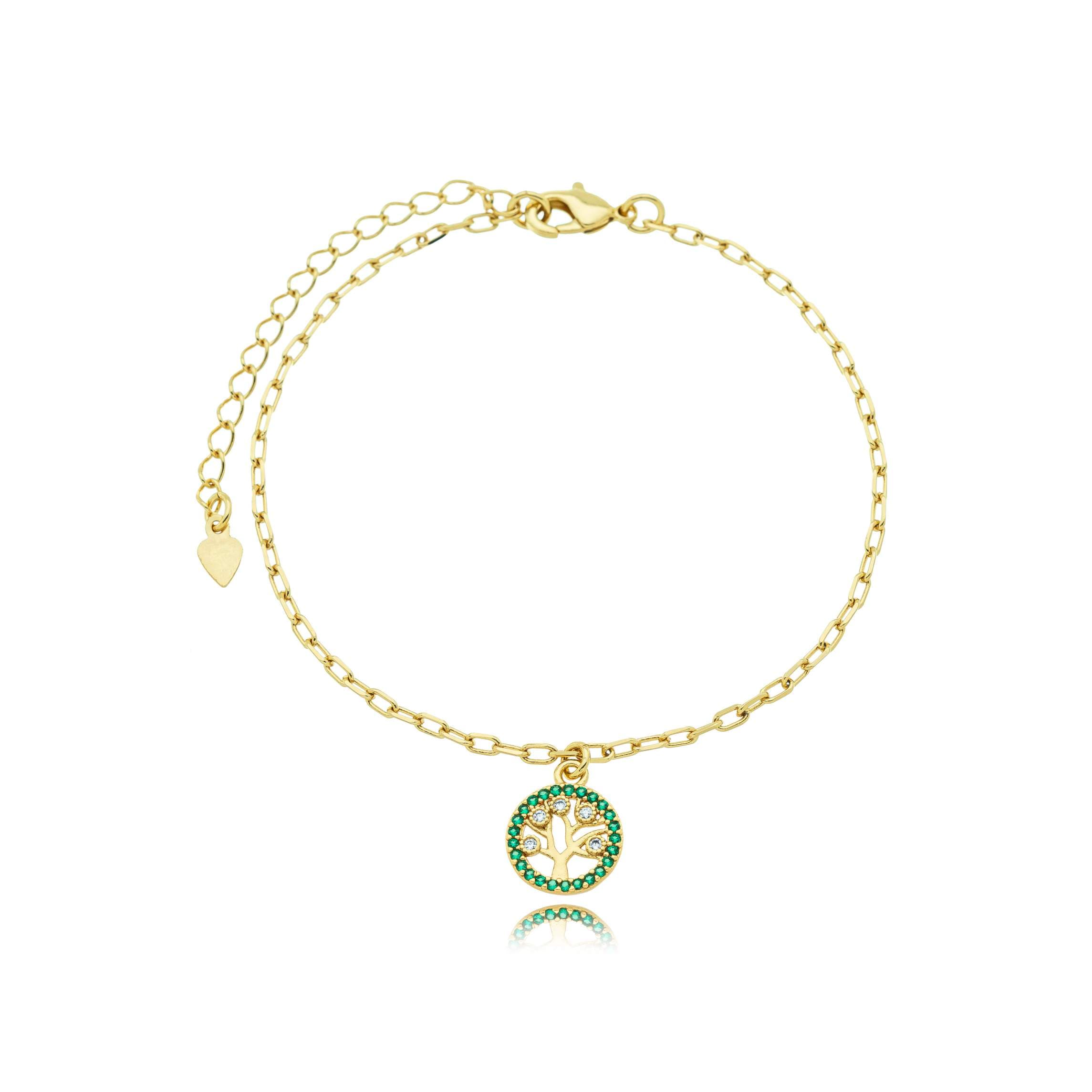 PULSEIRA ELO CADEADO ALONGADO ÁRVORE DA VIDA CRAVEJADO ESMERALDA 18CM PISA — foto 2