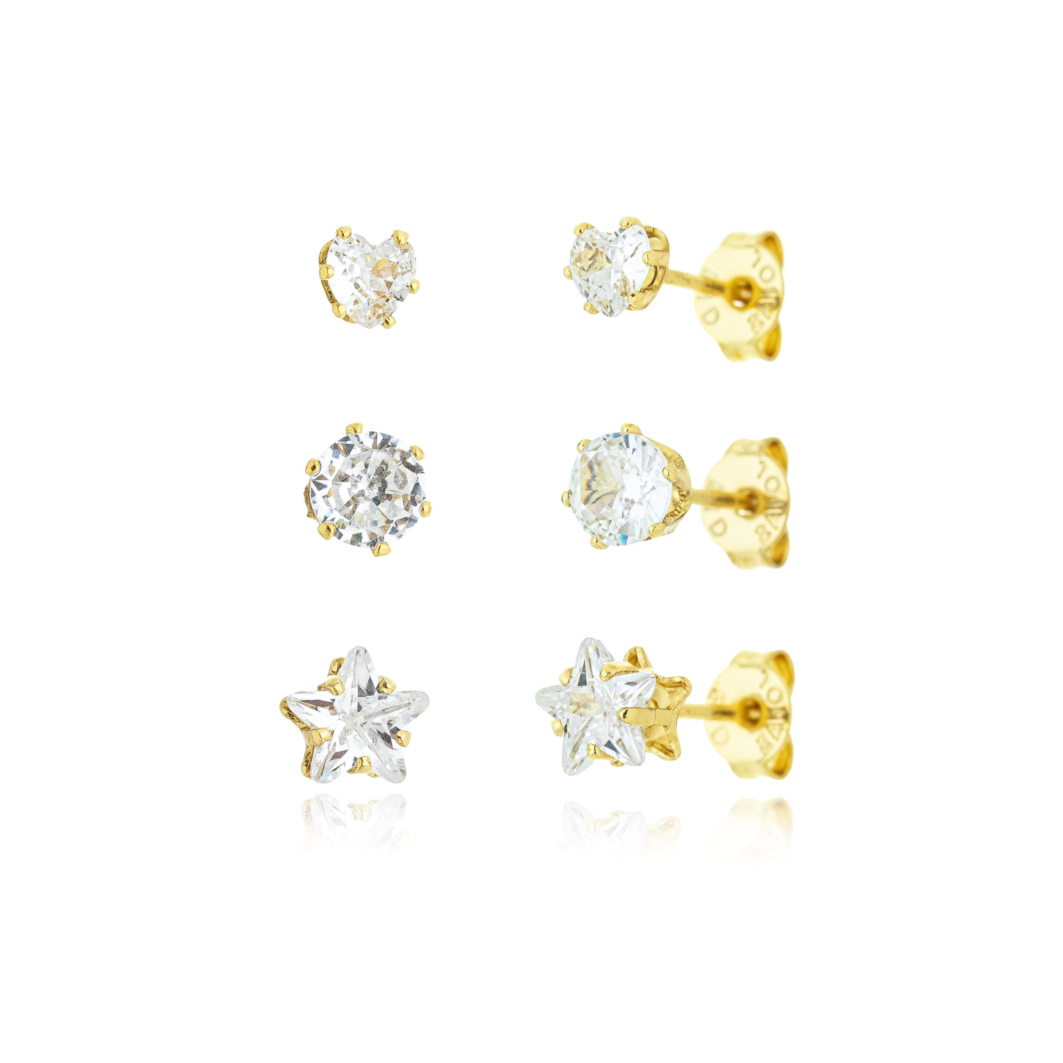 BRINCO TRIO ESTRELA CORAÇÃO CÍRCULO ZIRCÔNIA CRISTAL — foto 1