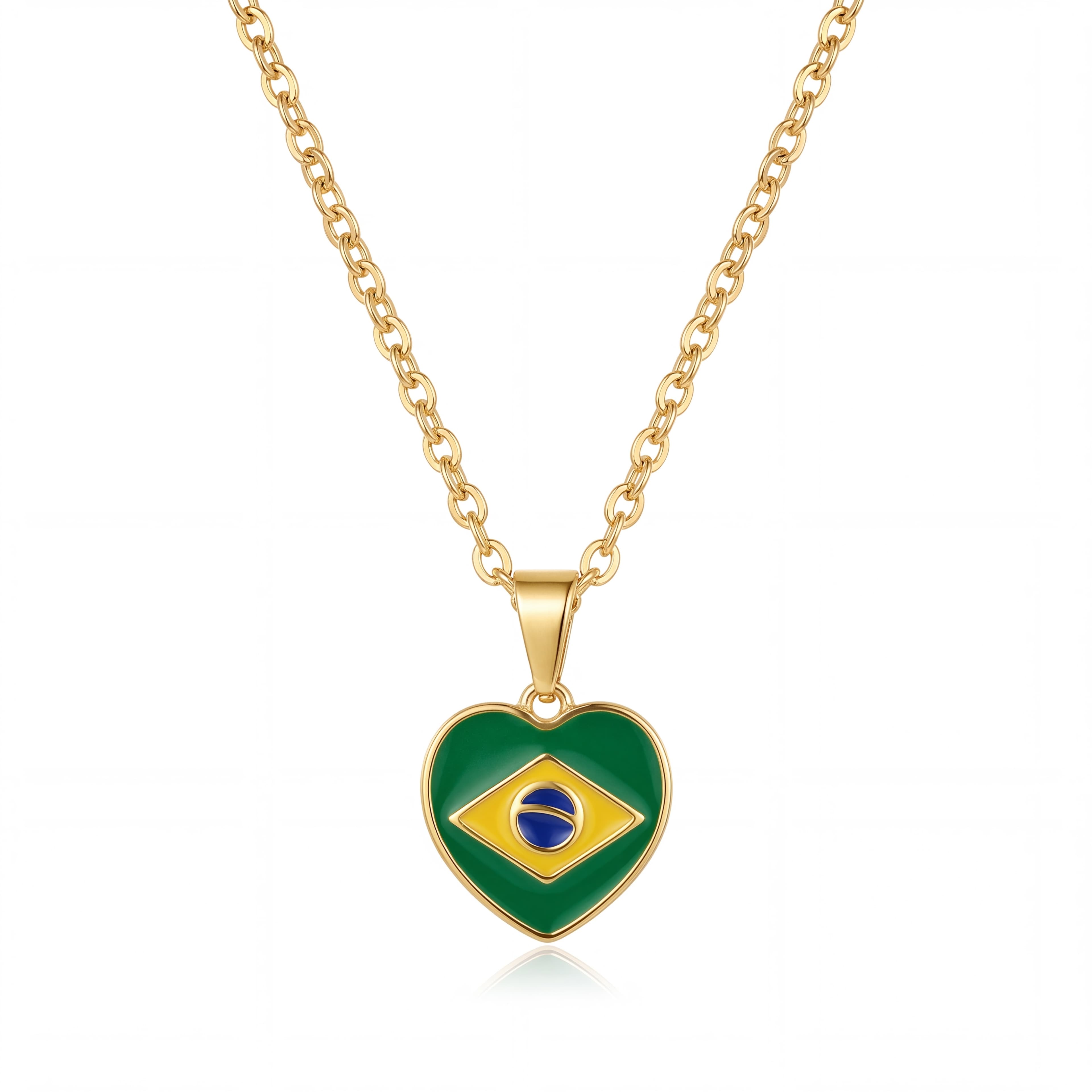 COLAR ELO CADEADO CORAÇÃO BANDEIRA DO BRASIL RESINADO COPA 45CM — foto 1