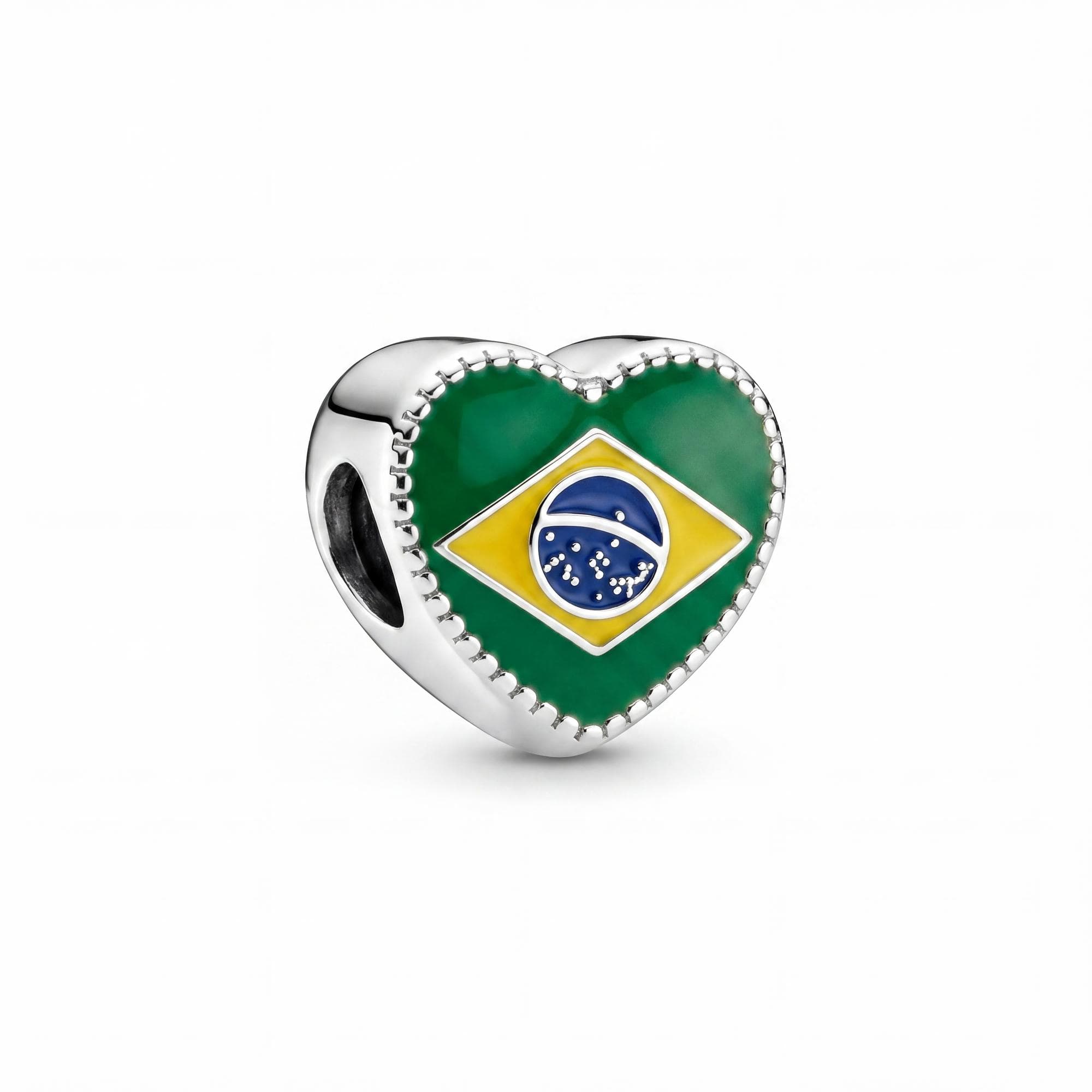 BERLOQUE PRATA CORAÇÃO BANDEIRA DO BRASIL RESINADO COPA — foto 1