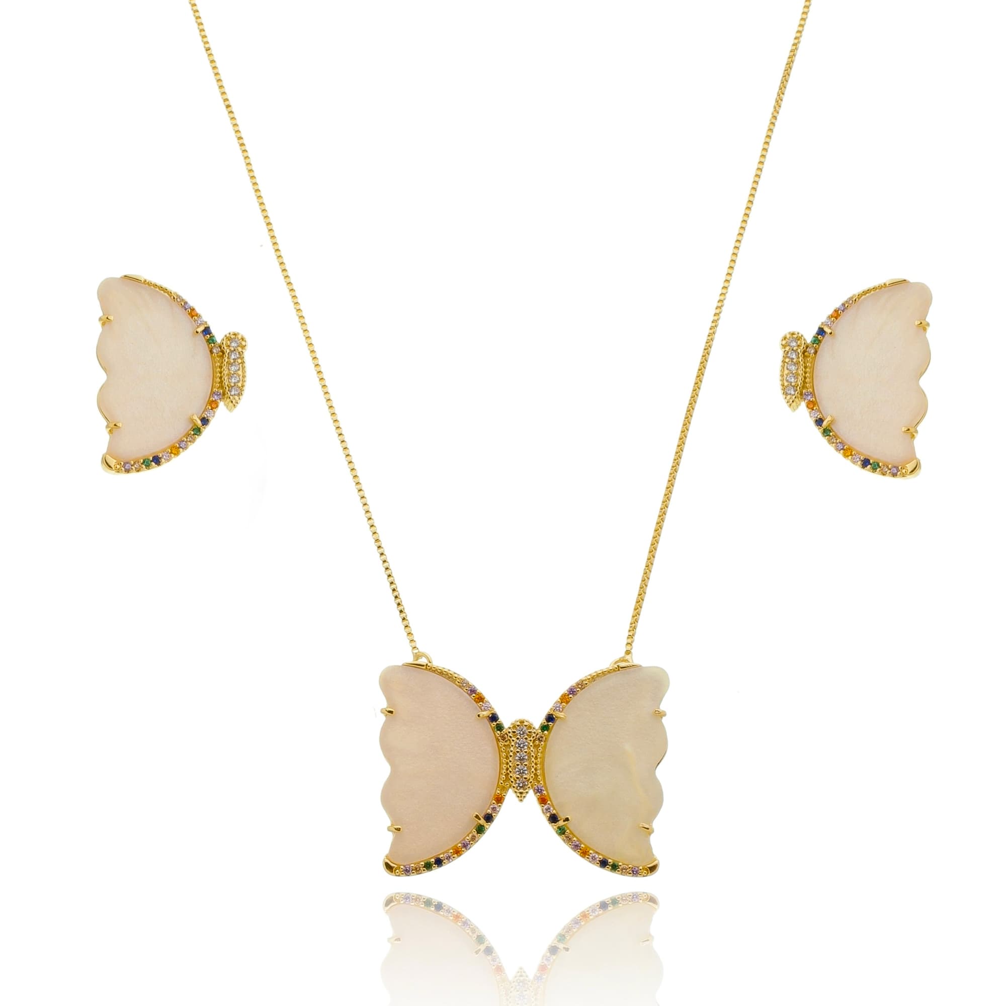 CONJUNTO COLAR E BRINCO BORBOLETA CRAVEJADA TORINO