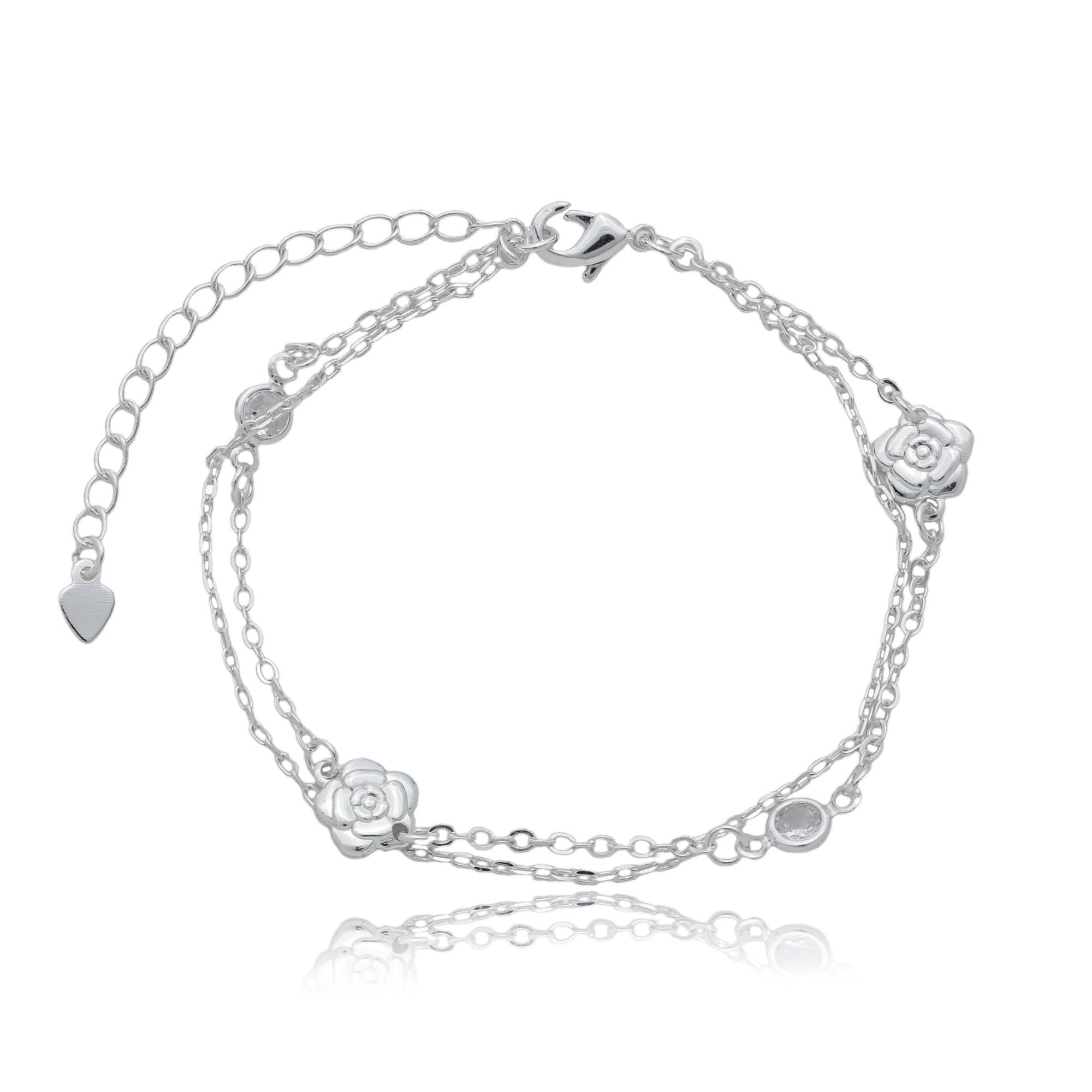 PULSEIRA PRATA FIO DUPLO COM FLOR E ZIRCÔNIA CRISTAL GENOVA — foto 1