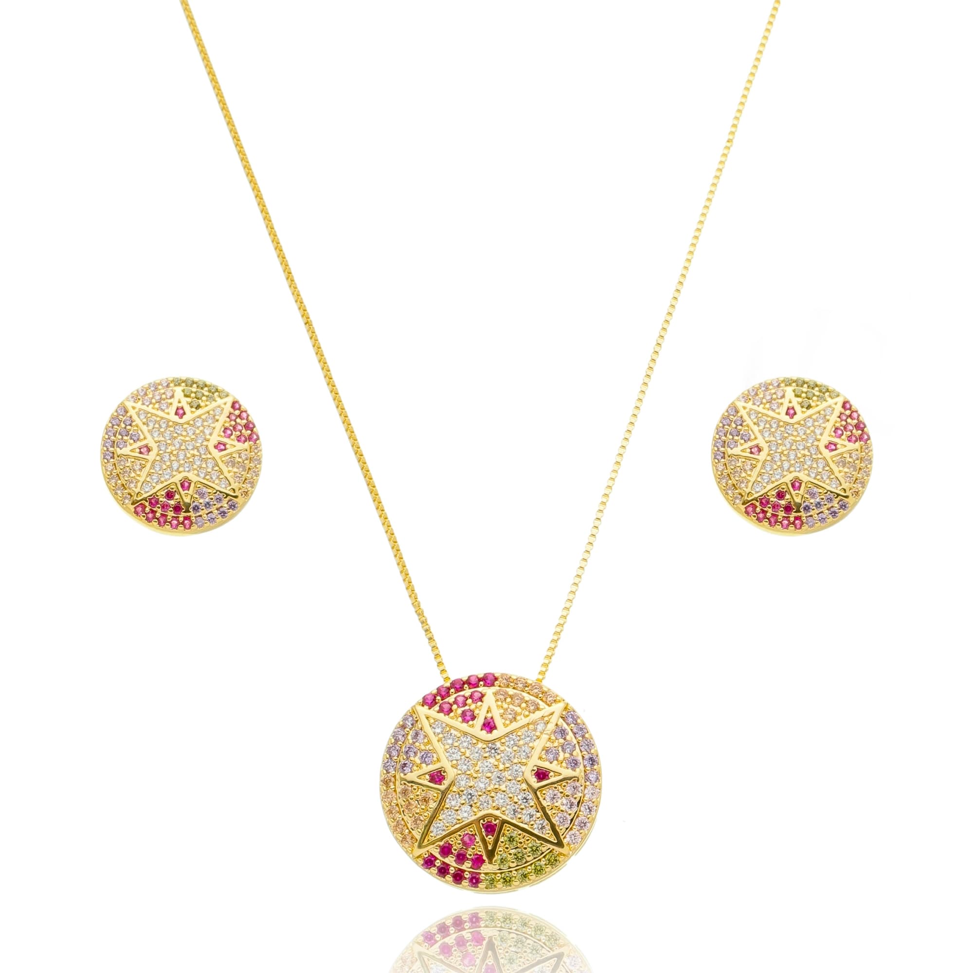 CONJUNTO COLAR E BRINCO ESTRELA VENEZIA CRAVEJADO