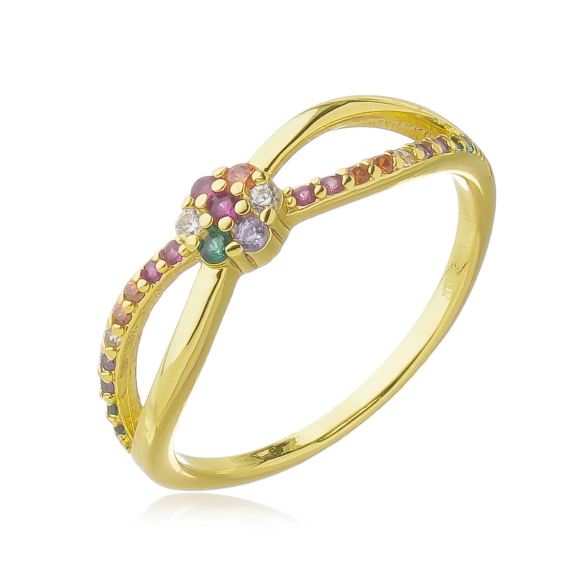 ANEL ZIRCÔNIA MULTICOLOR FLOR DUPLA GENOVA — foto 2