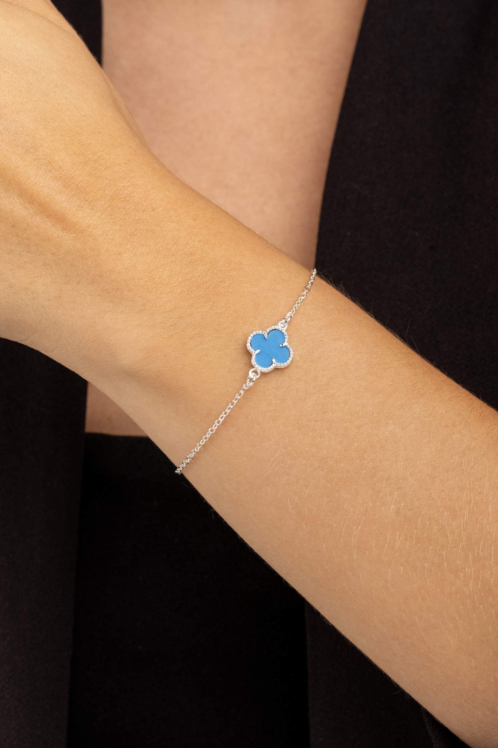 PULSEIRA PRATA TREVO AQUAMARINE 18CM TRIESTRE — foto 1