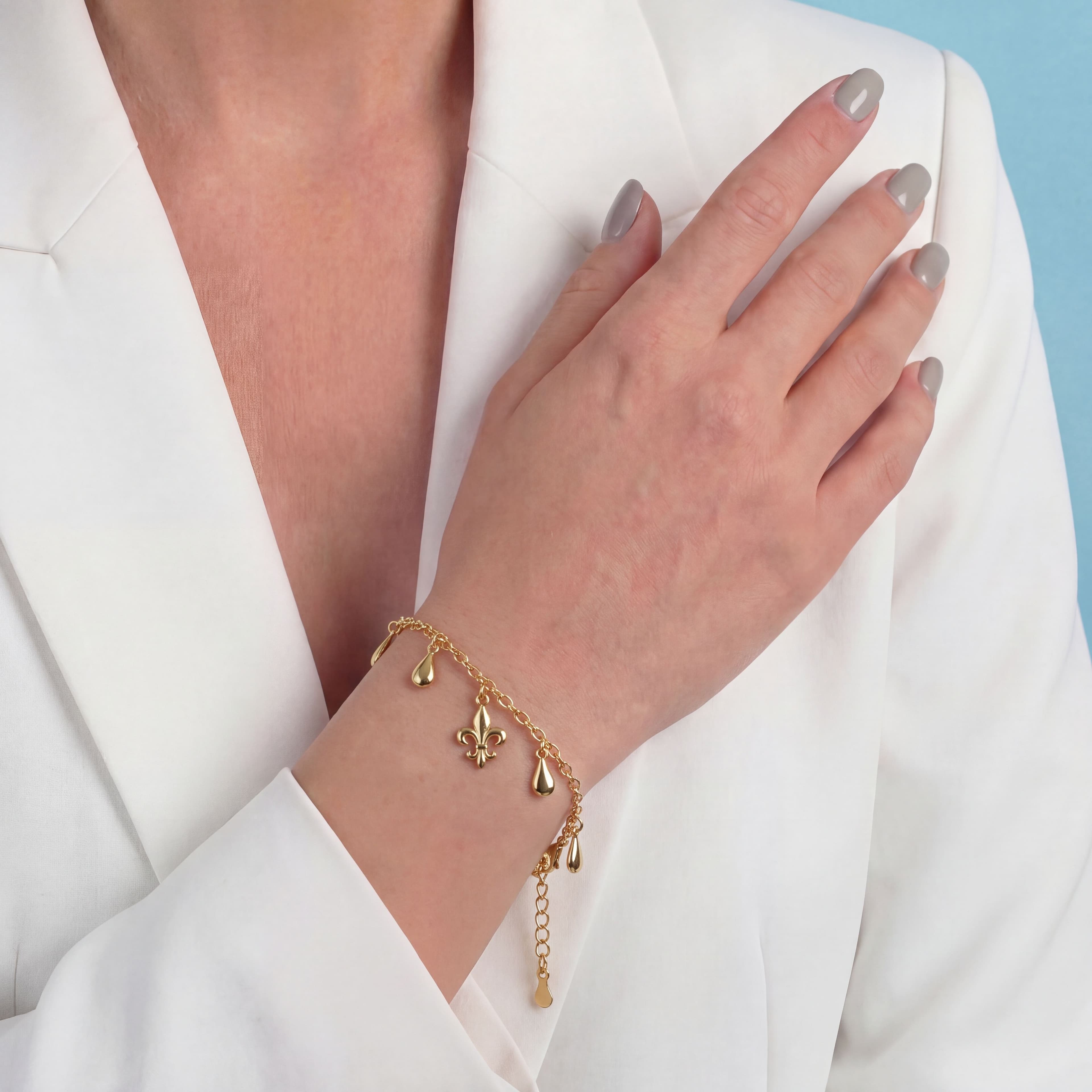 PULSEIRA 18CM ELO CADEADO GOTAS LISAS
