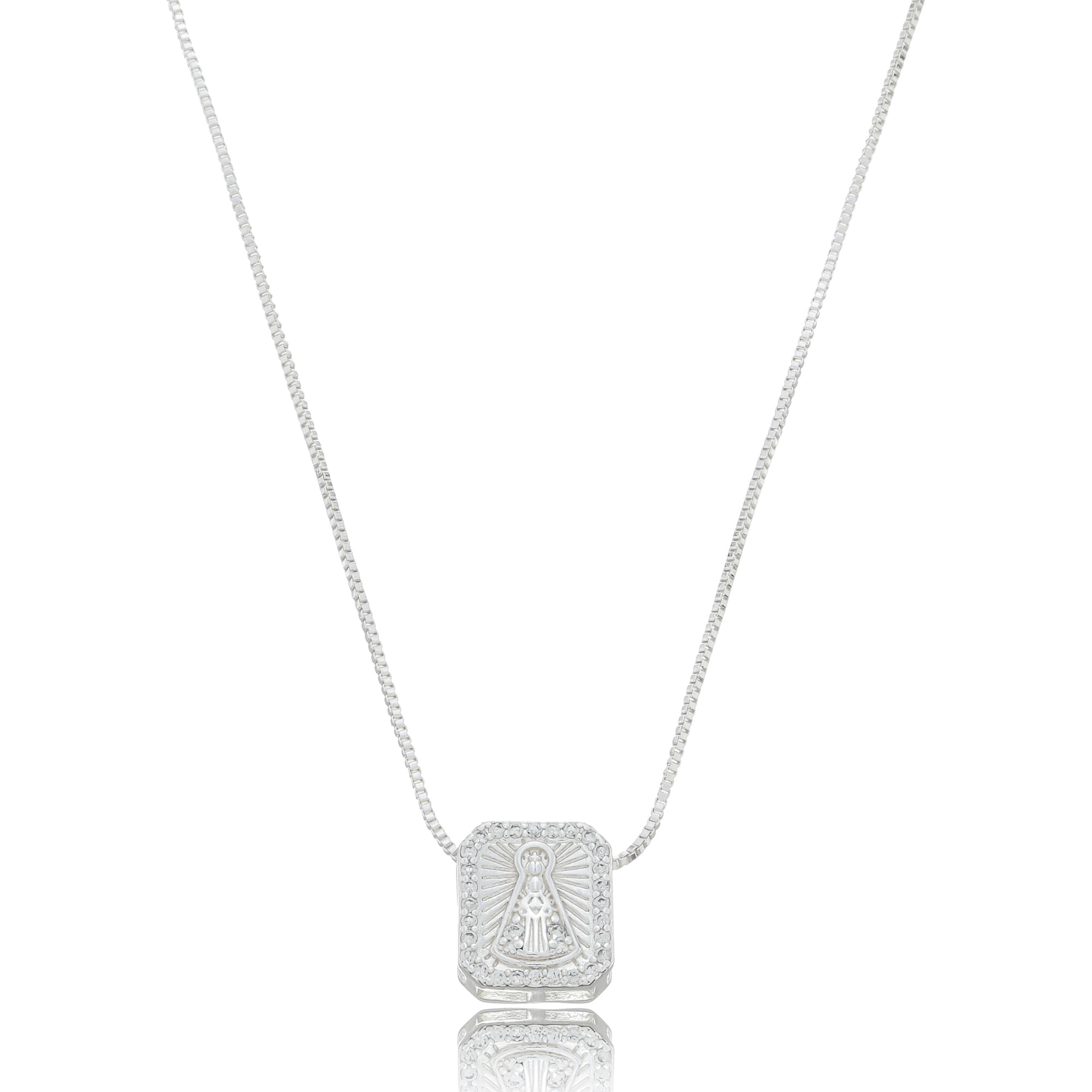 COLAR PRATA VENEZIANA NOSSA SENHORA APARECIDA CRAVEJADA 45CM — foto 1