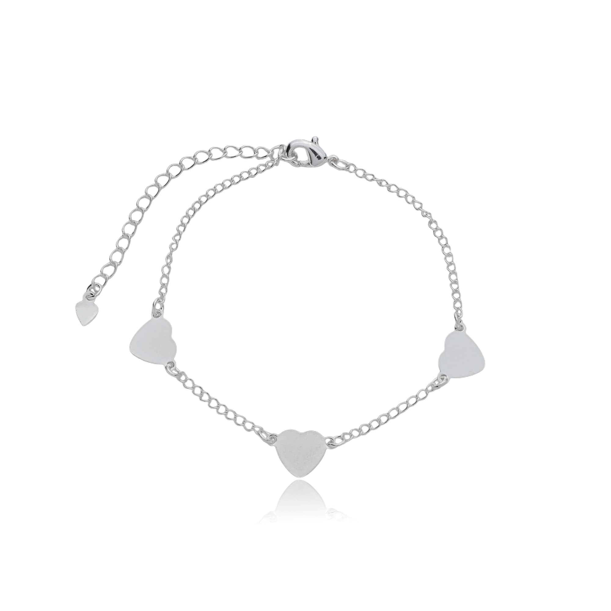 PULSEIRA PRATA ELO AMERICANO COM TRÊS CORAÇÕES LISOS CESENA 18CM — foto 1