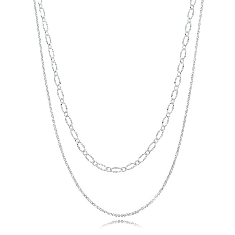 COLAR PRATA 2 FIOS ELO VENEZIANA E ELO OVAL DIAMANTADA 45CM SASSARI — foto 1