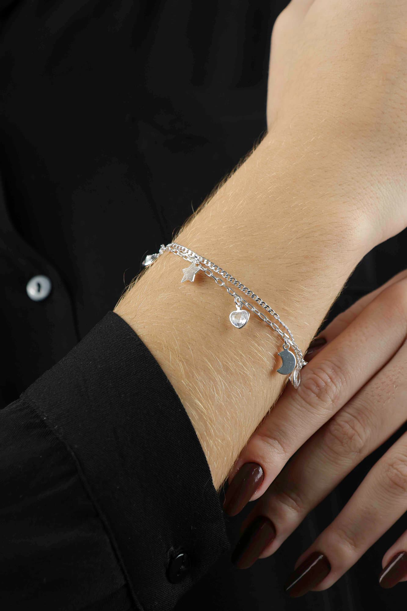 PULSEIRA PRATA ELO GROUMET E CARTIER NOITE ESTRELADA 16CM TORINO — foto 2