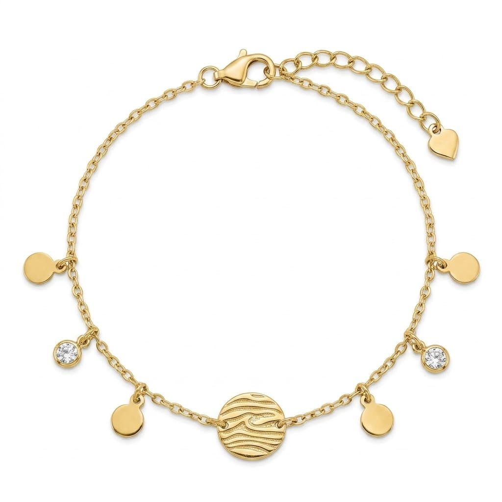 PULSEIRA 18CM ELO CADEADO CÍRCULO MARTELADO E CRISTAIS