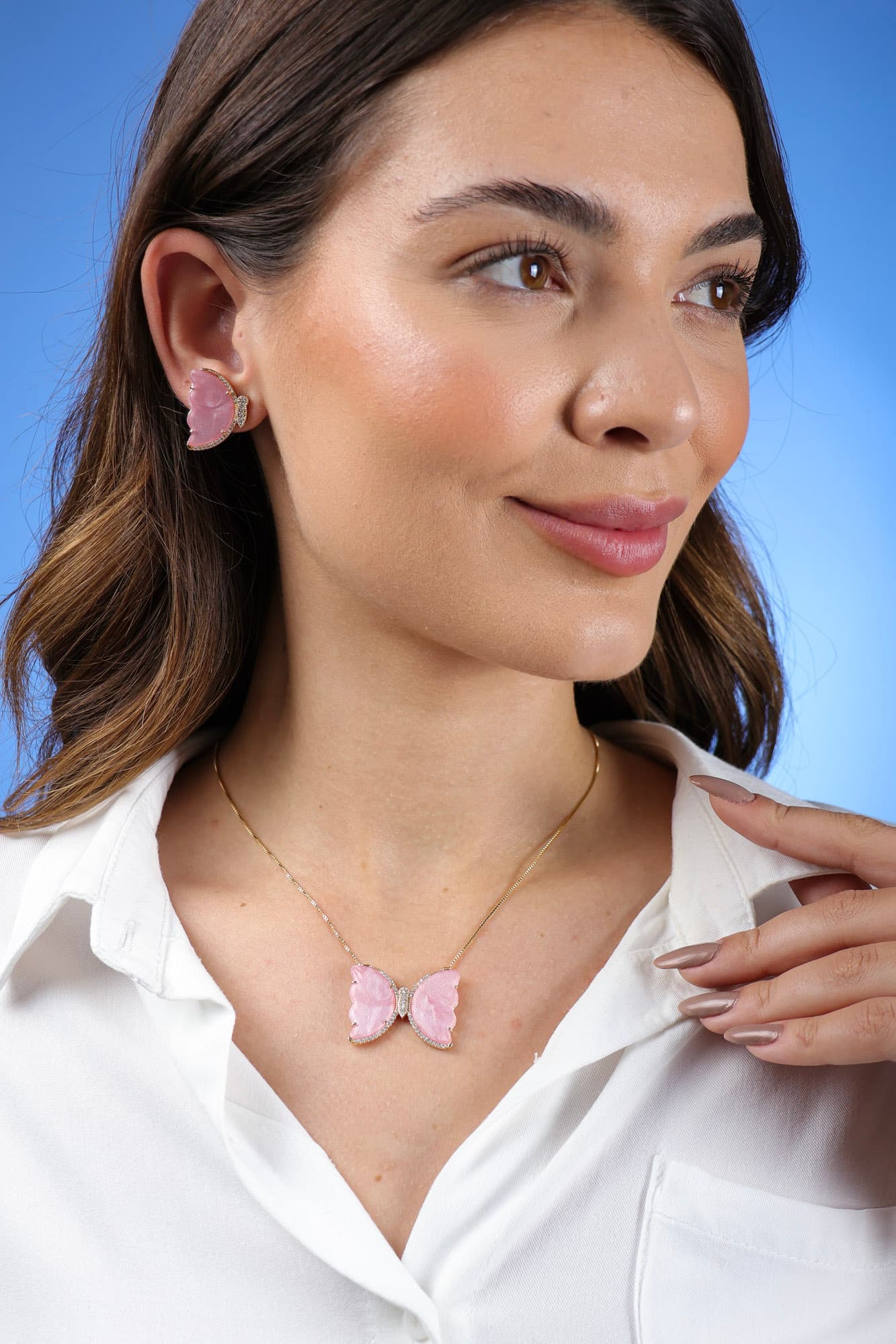 CONJUNTO COLAR E BRINCO BORBOLETA CRAVEJADA TORINO — foto 1