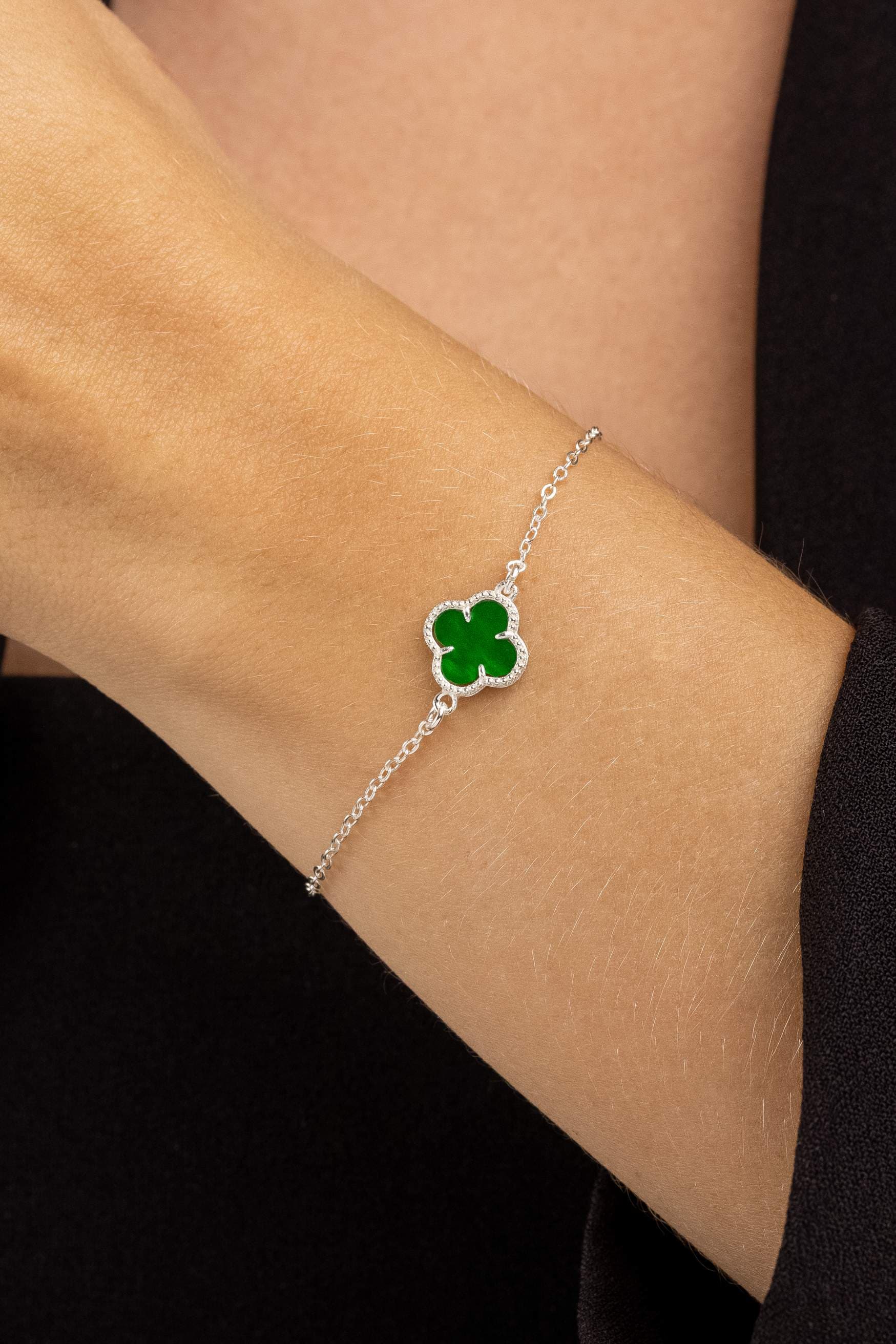 PULSEIRA PRATA TREVO ESMERALDA 18CM TARANTO — foto 2