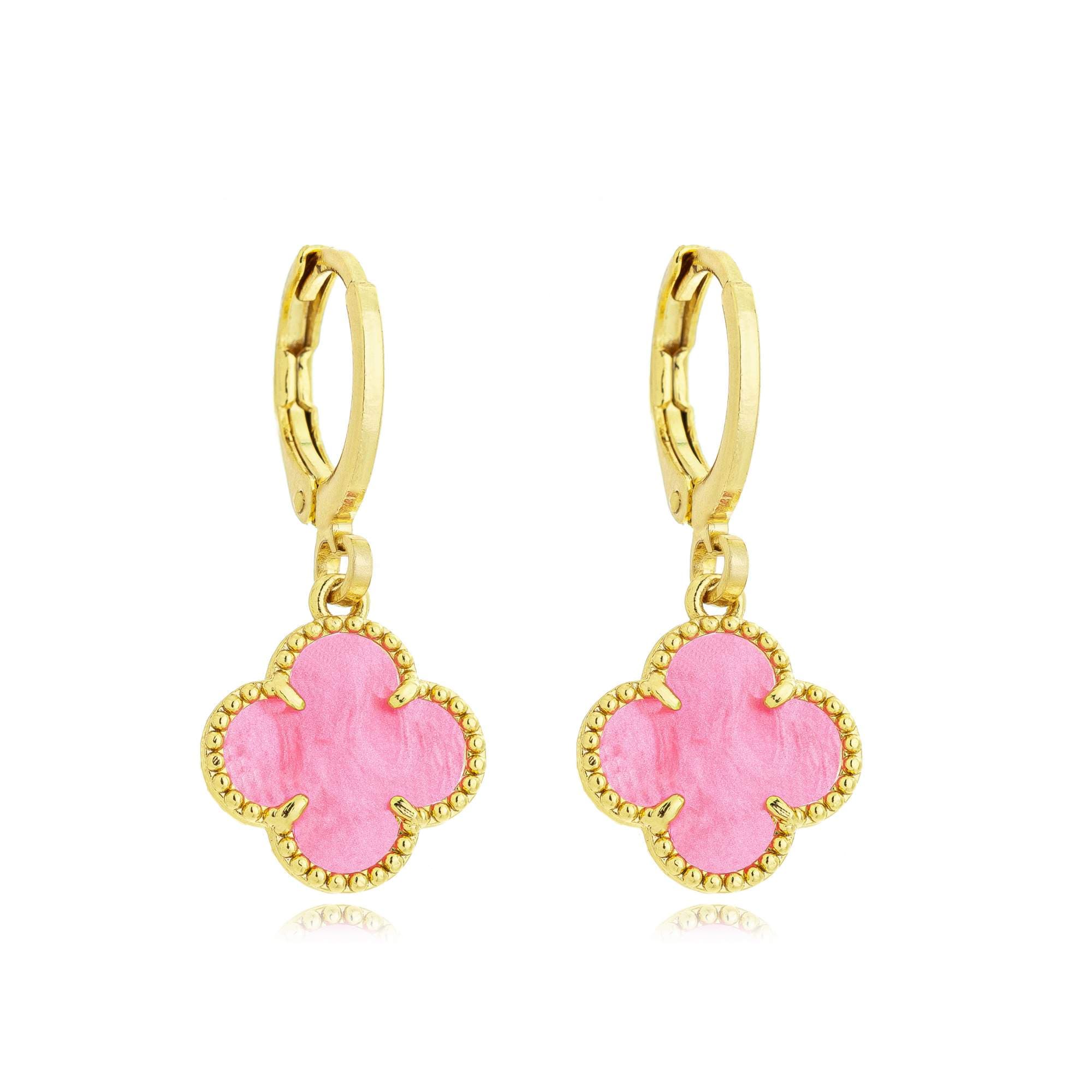 BRINCO ARGOLA TREVO QUARTZO ROSA NAPOLI — foto 1