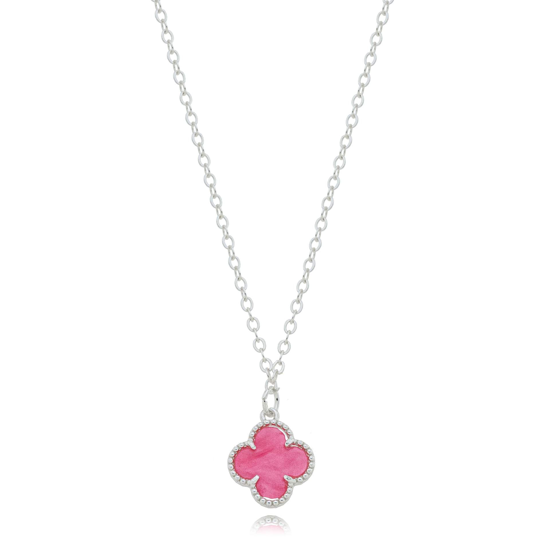 COLAR PRATA TREVO QUARTZO ROSA 45CM MODENA — foto 1