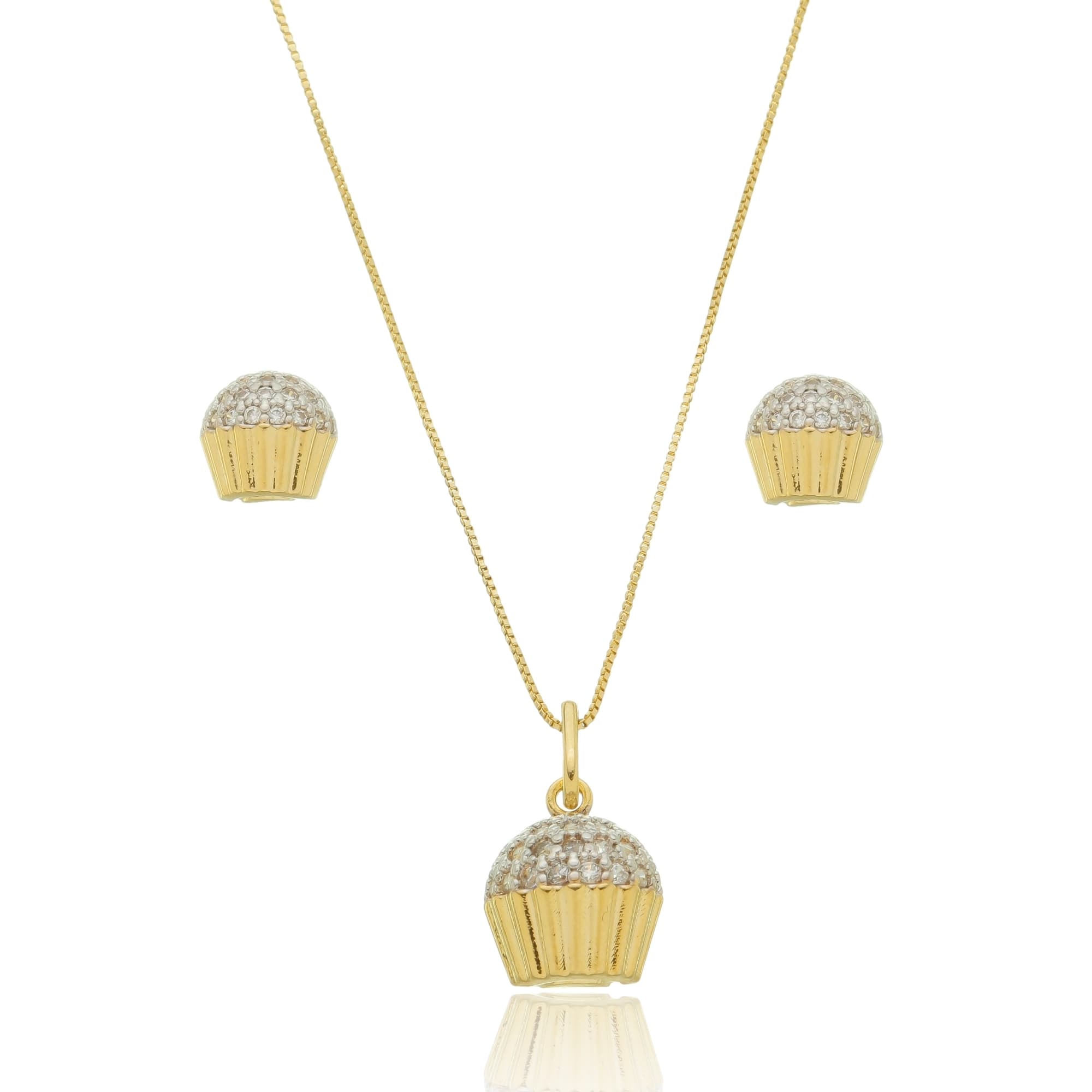 CONJUNTO COLAR E BRINCO CUPCAKE CRAVEJADO ZIRCÔNIA CRISTAL NAPOLI — foto 1
