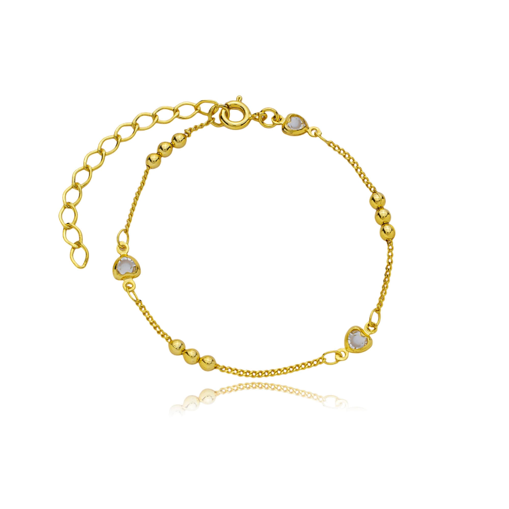 PULSEIRA GRUMET BOLINHAS E CORAÇÃO ZIRCÔNIA 15CM PAVIA — foto 1