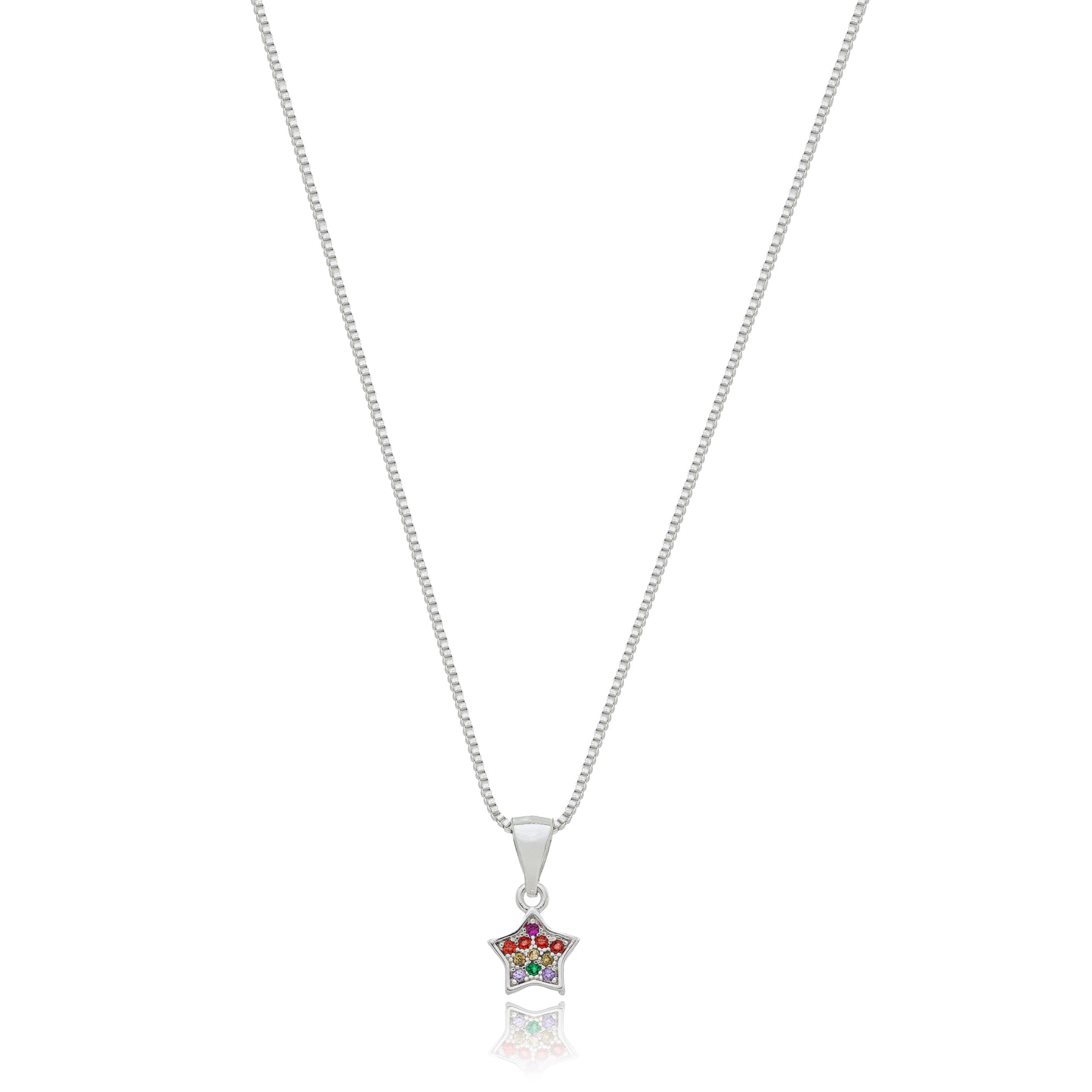 COLAR PRATA ELO VENEZIANA ESTRELA CRAVEJADA MULTICOLOR 45CM PISA — foto 1