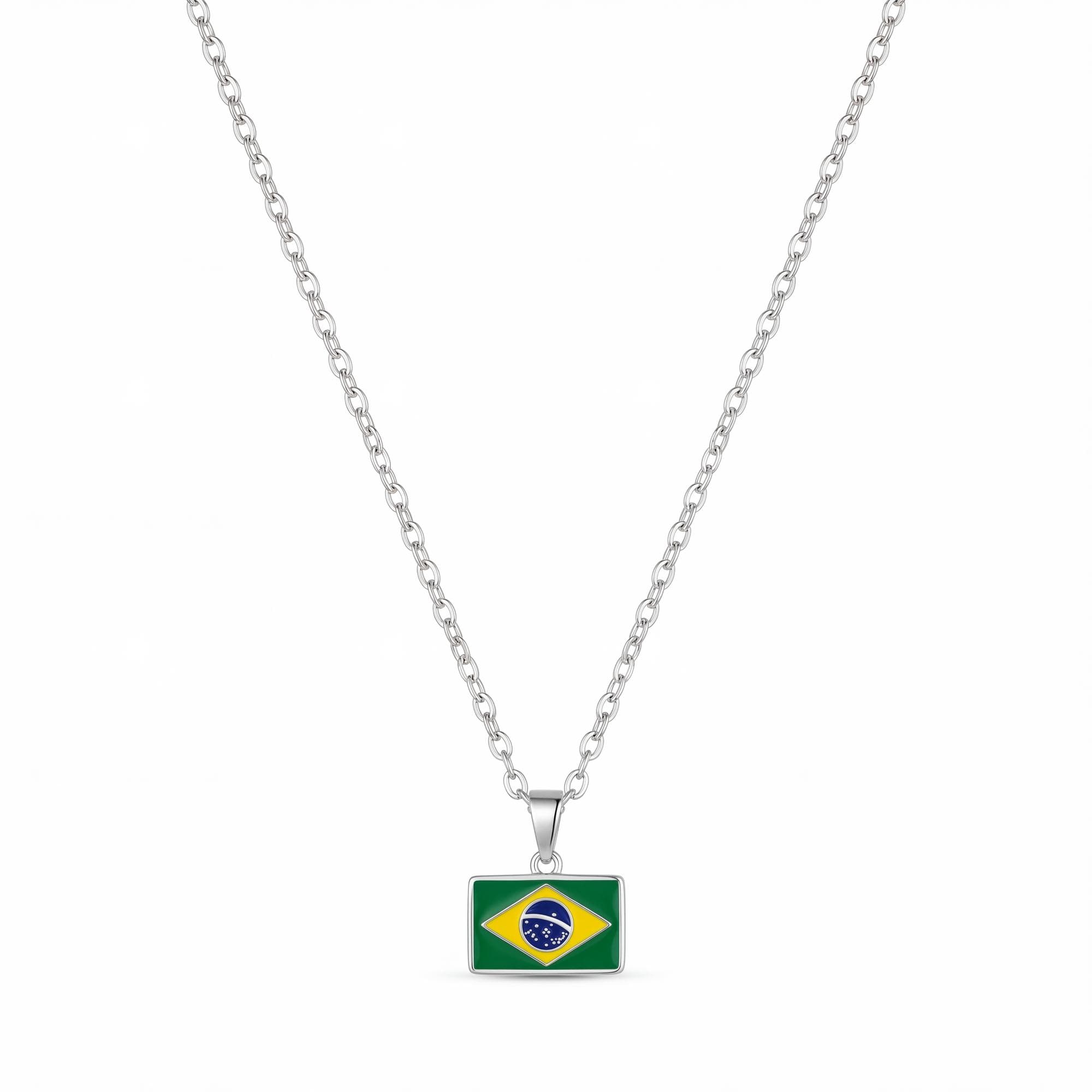 COLAR PRATA ELO CADEADO BANDEIRA DO BRASIL RESINADO COPA 45CM — foto 1