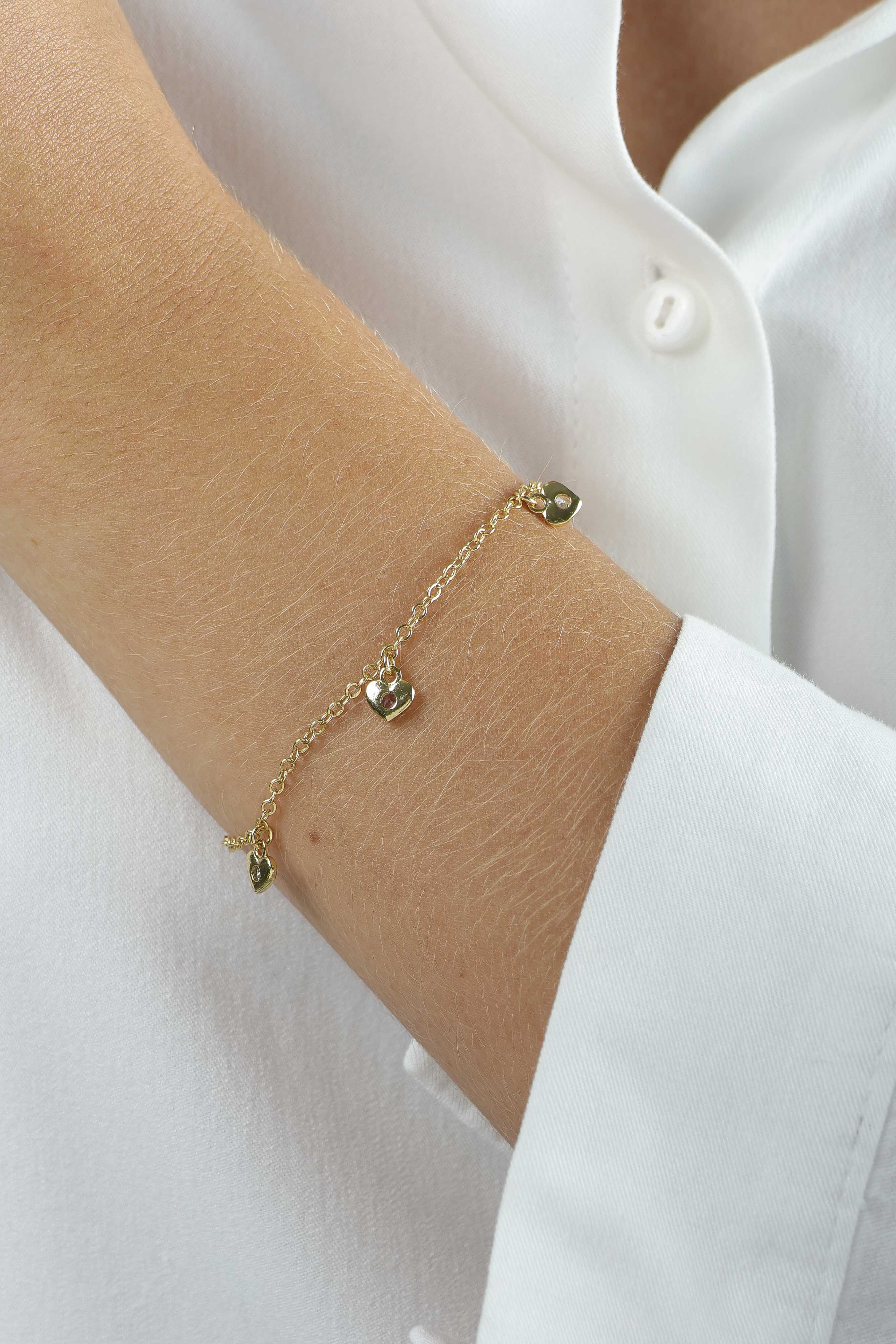 PULSEIRA ELO CADEADO TRÊS CORAÇÕES CRAVEJADOS BARI — foto 2