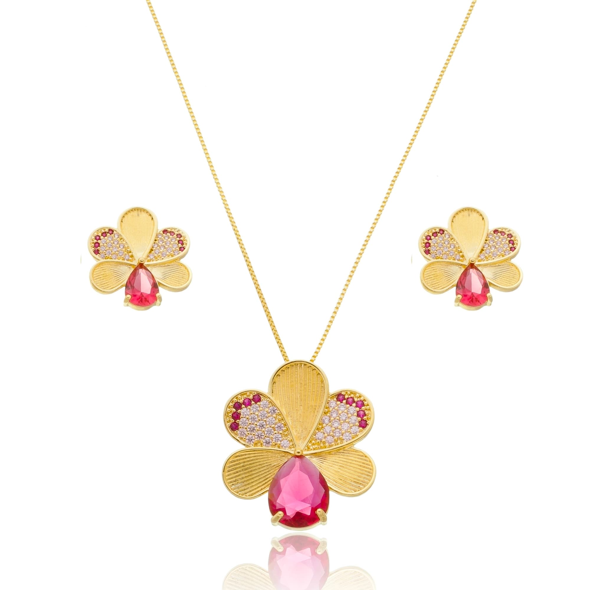 CONJUNTO PINGENTE E BRINCO RUBI FLOR BRESCIA — foto 1