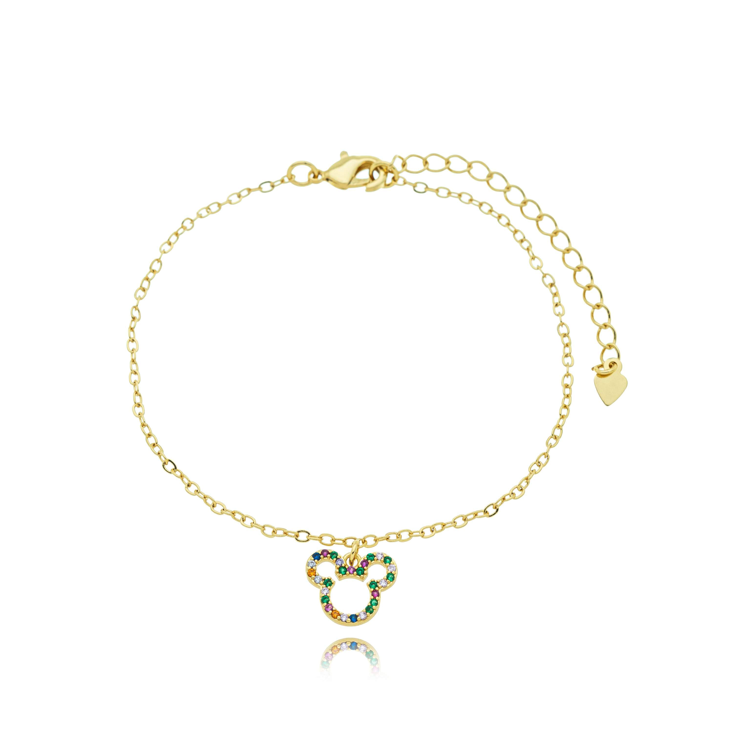PULSEIRA ELO CADEADO MICKEY CRAVEJADO MULTICOLOR PADOVA 18CM