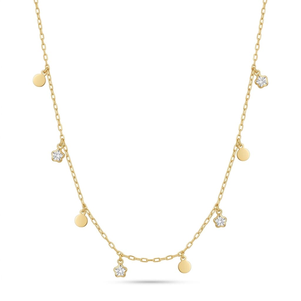 CHOKER 35CM ELO CADEADO CÍRCULOS CHAPIADOS E FLORES CRISTAL