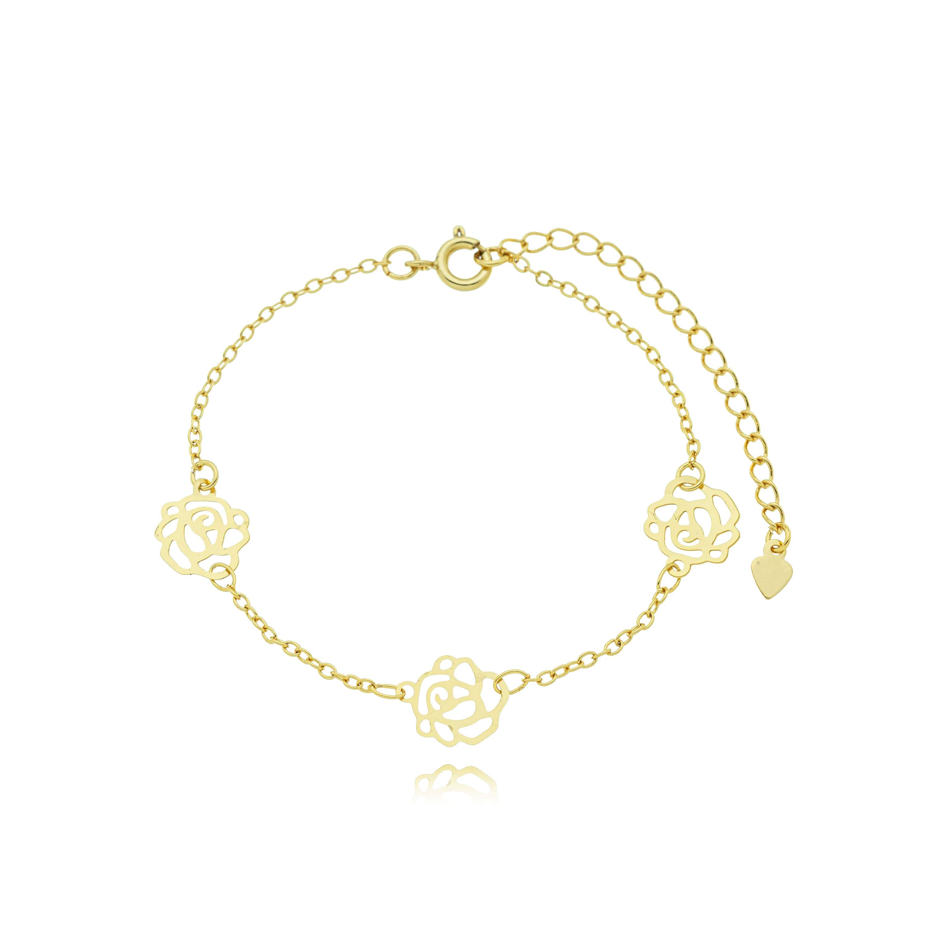 PULSEIRA ELO CADEADO FLORES LISAS 18CM PESARO