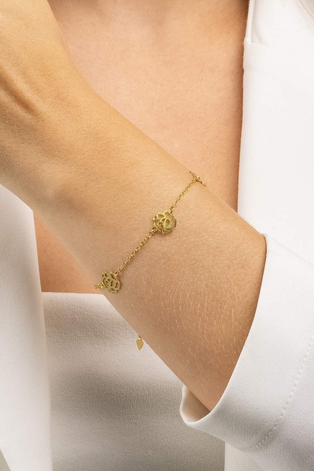 PULSEIRA ELO CADEADO FLORES LISAS 18CM PESARO
