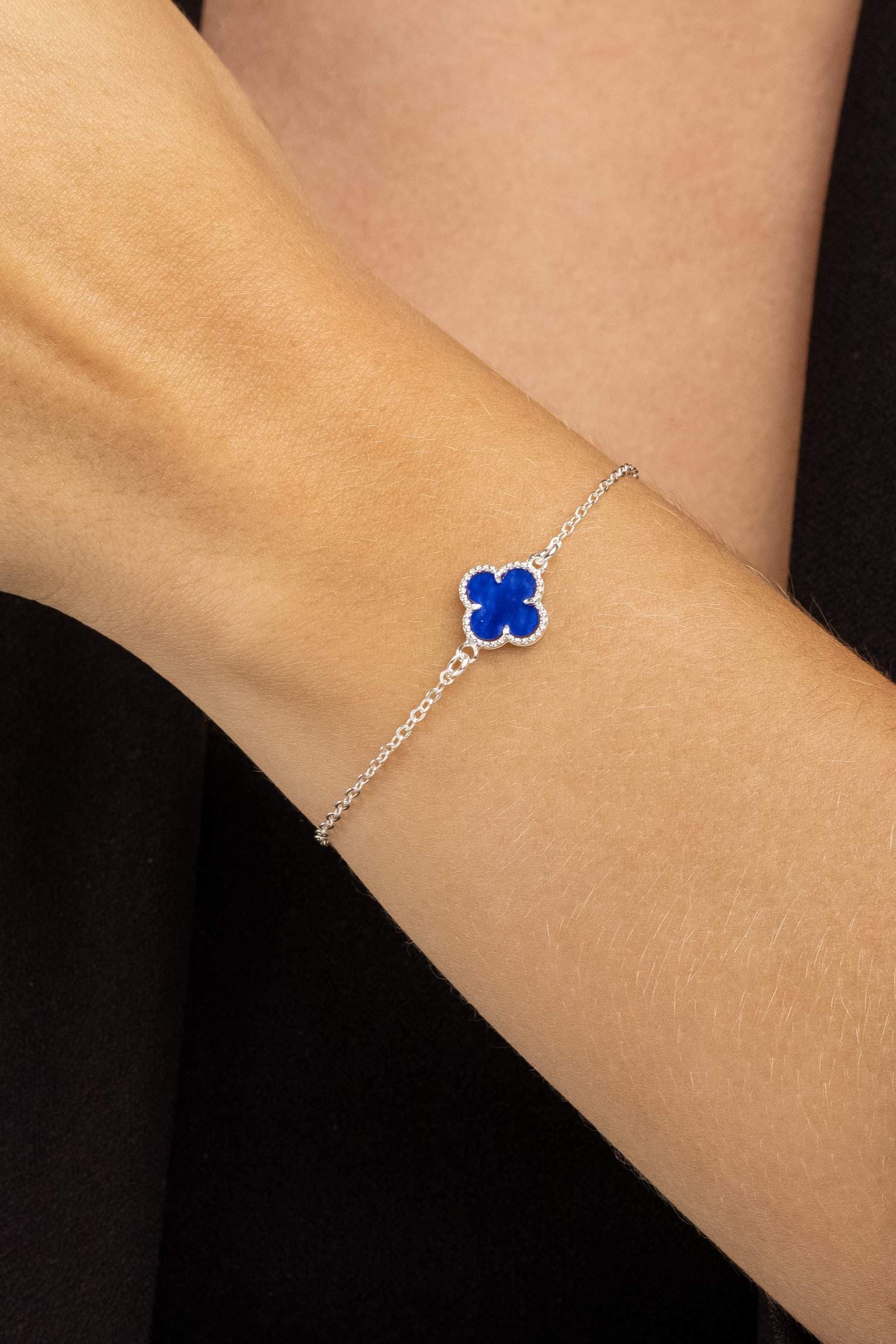 PULSEIRA PRATA TREVO SAFIRA 18CM BERGAMO — foto 1
