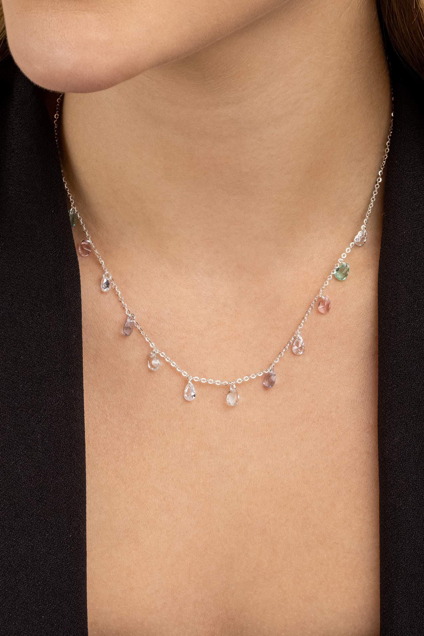 COLAR PRATA ELO CADEADO ZIRCÔNIAS MULTICOLOR 45CM SALERNO
