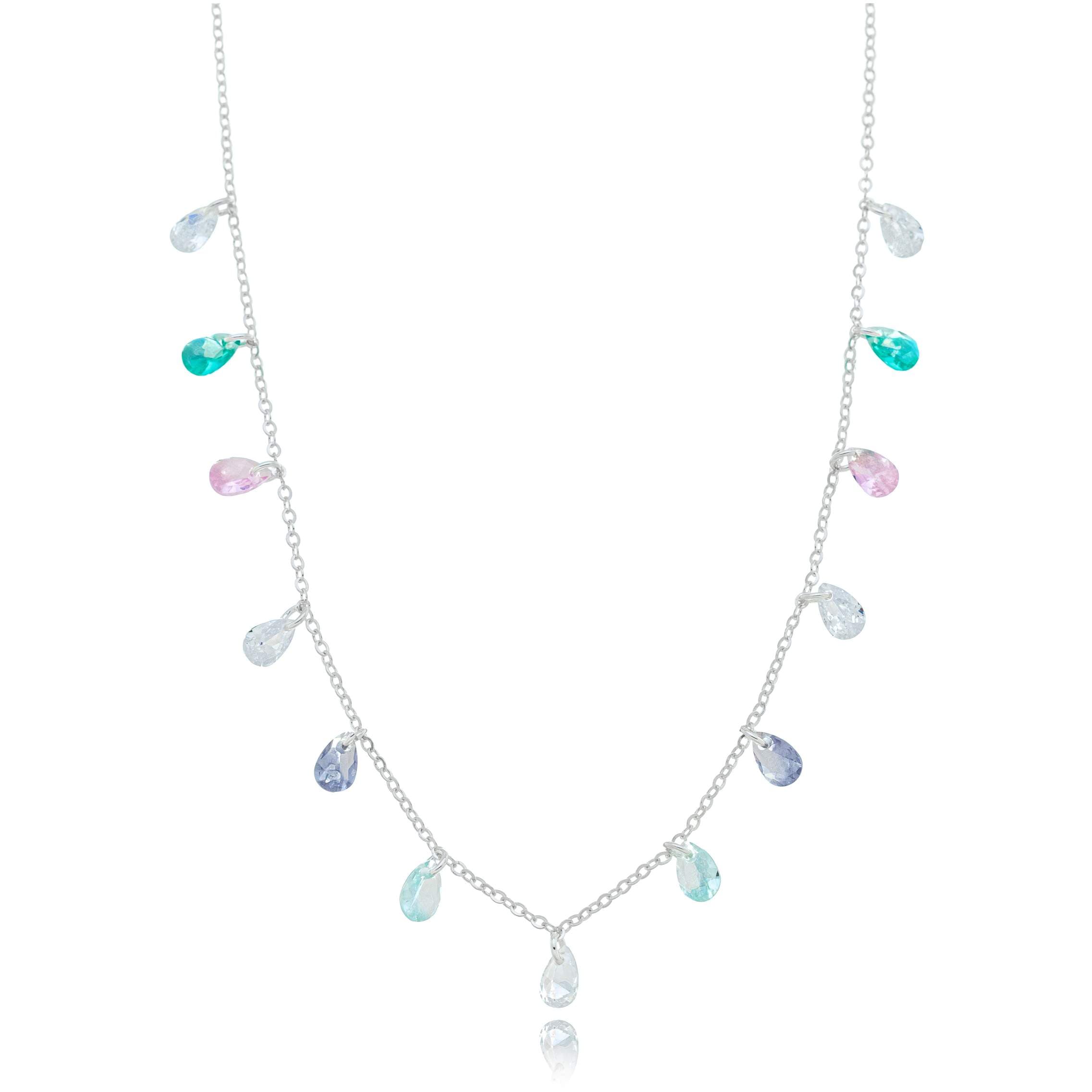 COLAR PRATA ELO CADEADO ZIRCÔNIAS MULTICOLOR 45CM SALERNO
