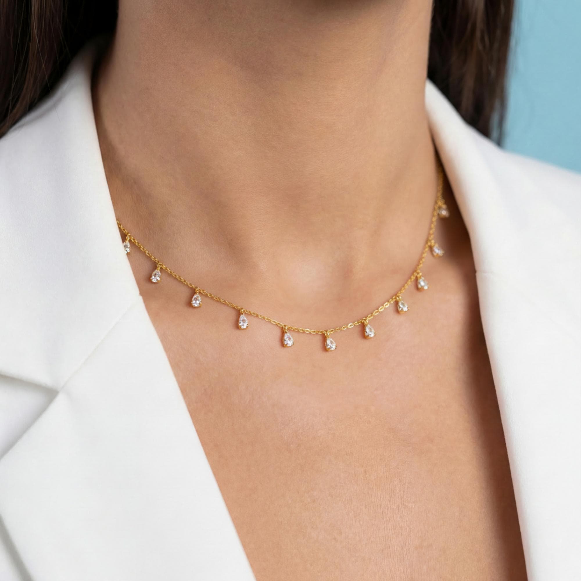 COLAR CHOKER ELO CADEADO GOTAS CRISTAL 35CM — foto 2