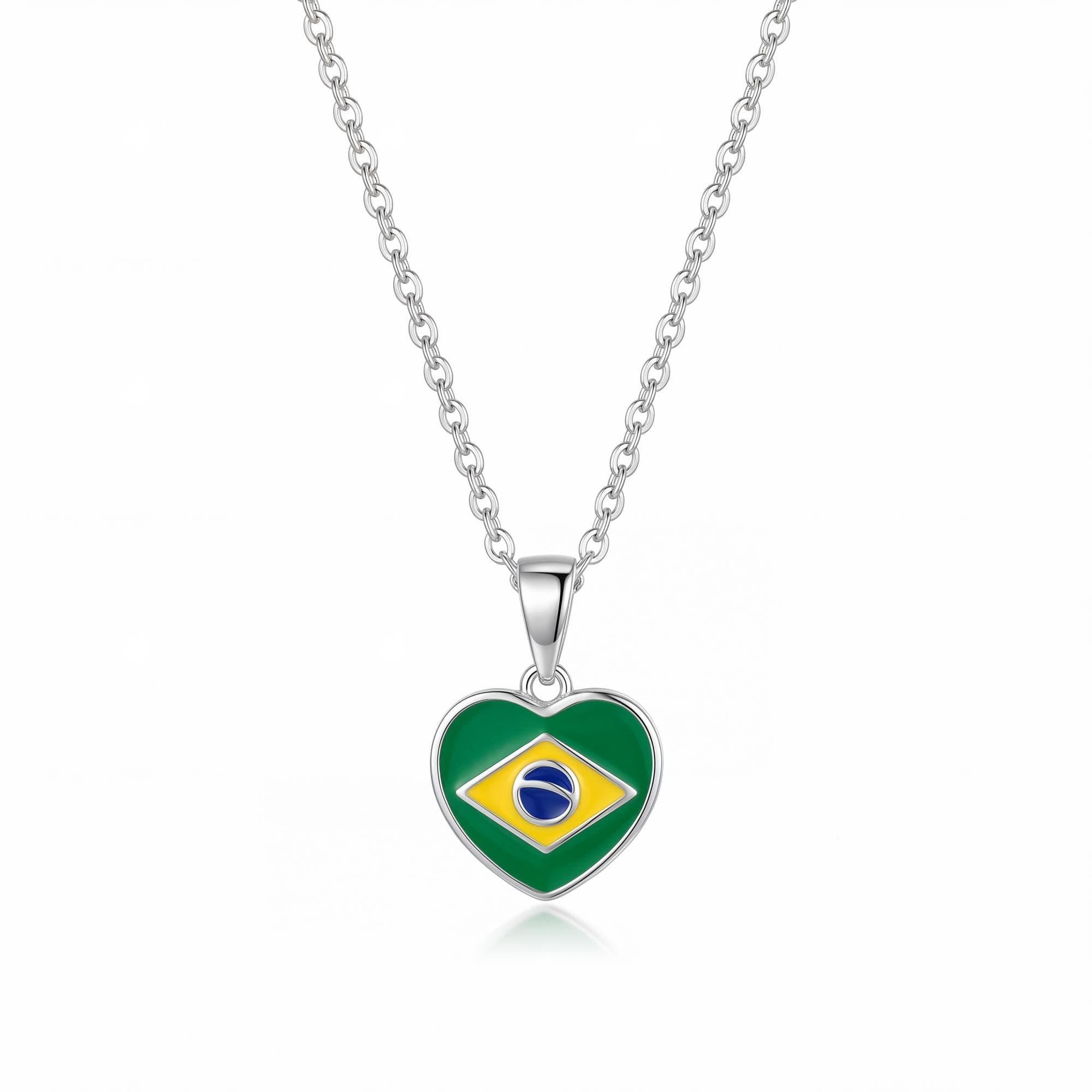 COLAR PRATA ELO CADEADO CORAÇÃO RESINADO BRASIL COPA 45CM — foto 1