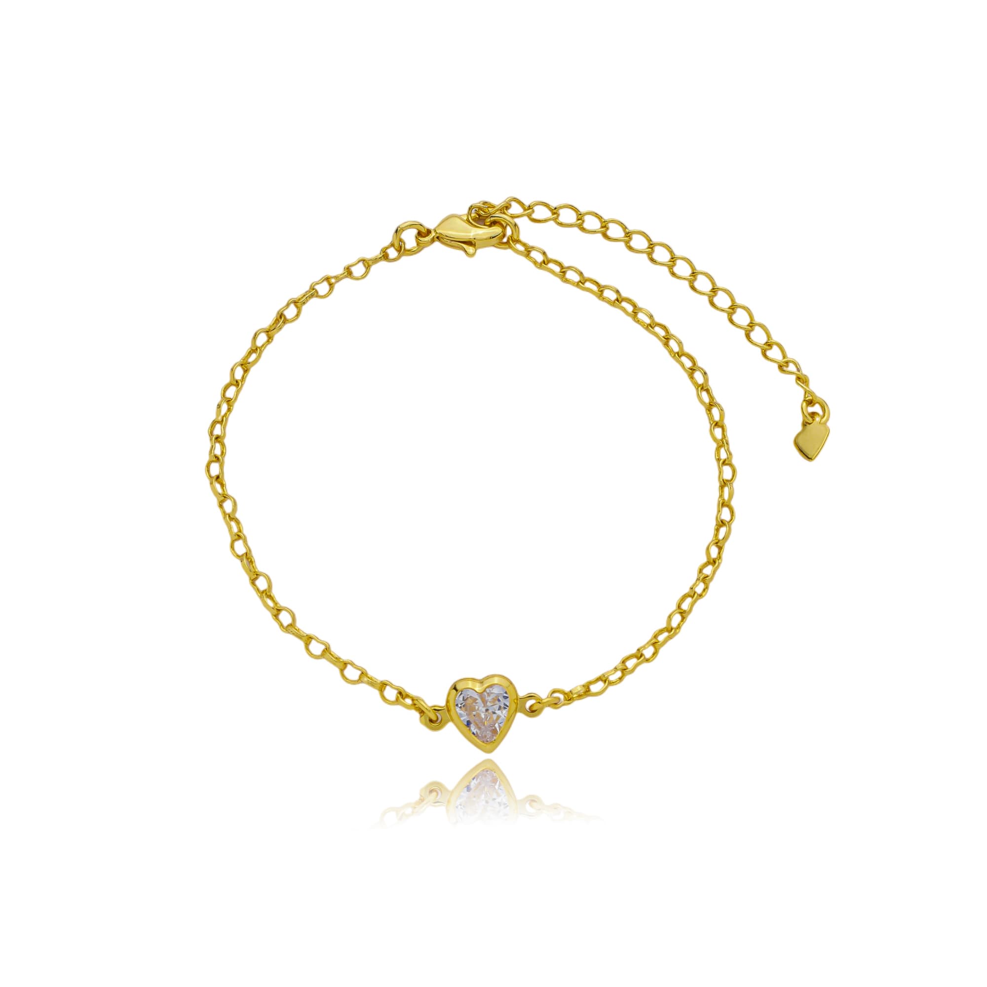 PULSEIRA ELO PORTUGUÊS COM ZIRCÔNIA CORAÇÃO 17CM LECCE — foto 1