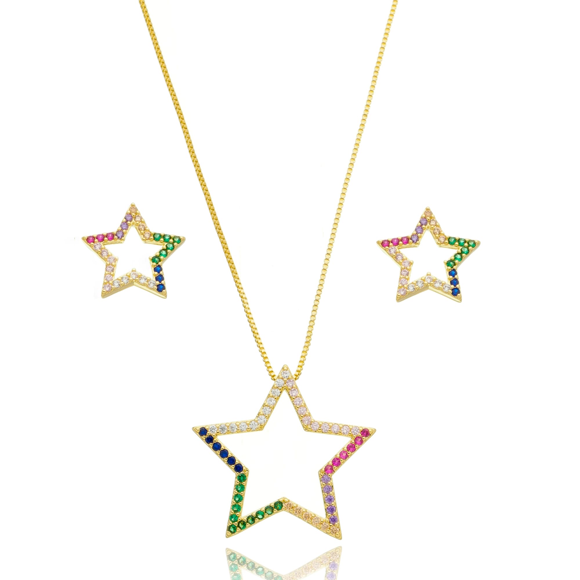 CONJUNTO COLAR E BRINCO ZIRCÔNIA MULTICOLOR TRAPANI — foto 1