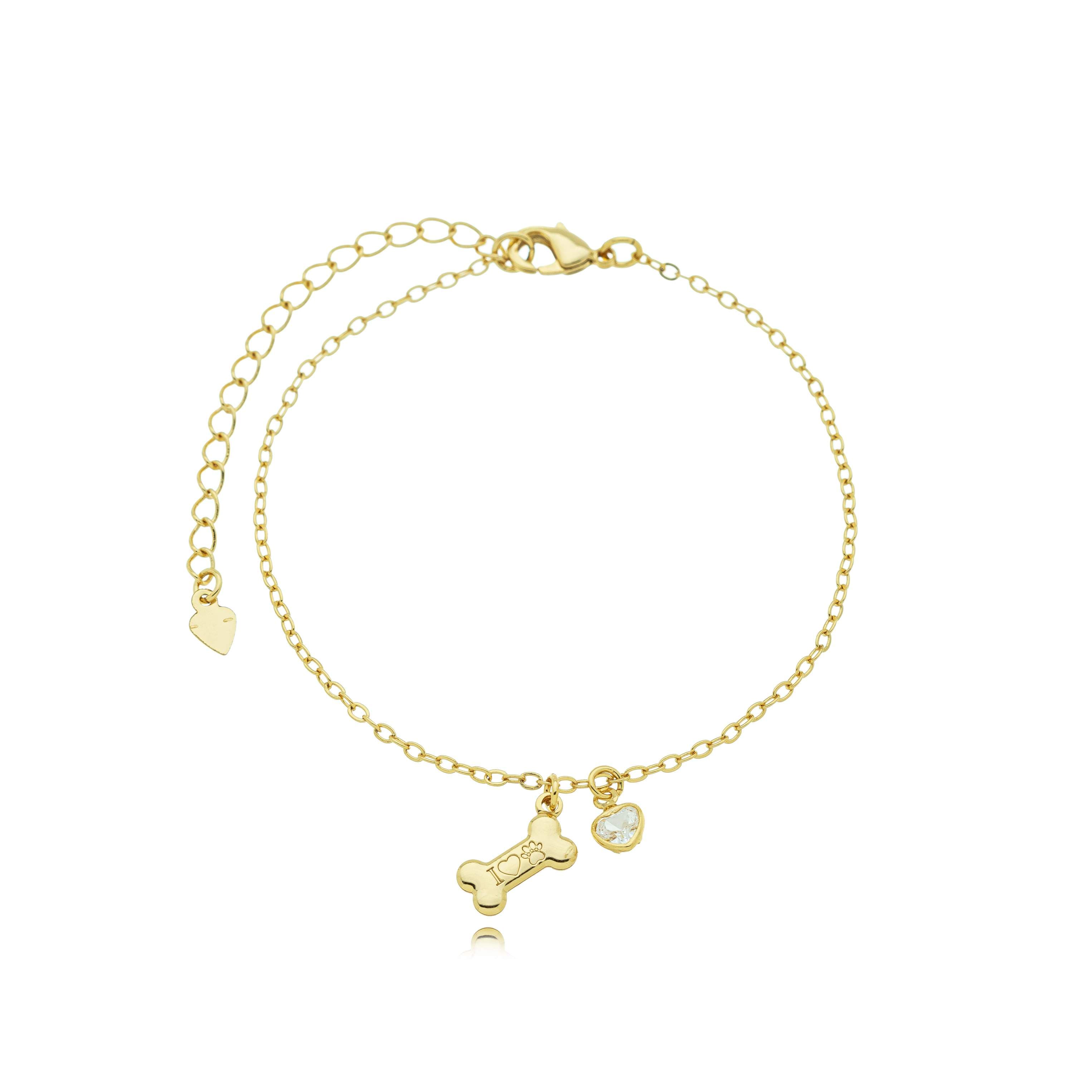 PULSEIRA ELO PORTUGUÊS OSSO DE CACHORRO ZIRCÔNIA 18CM — foto 1