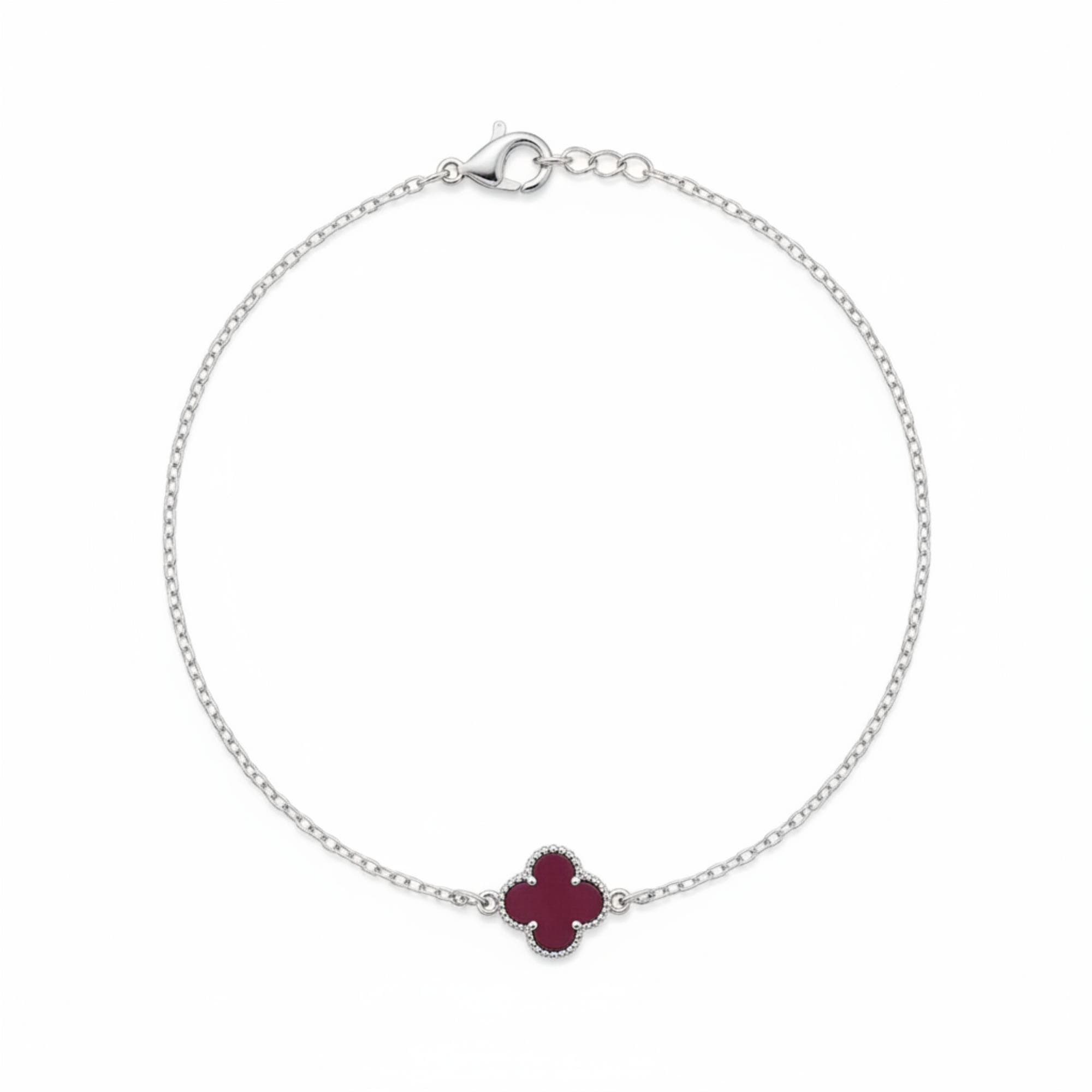 PULSEIRA PRATA TREVO RUBI 18CM TRIESTRE — foto 1