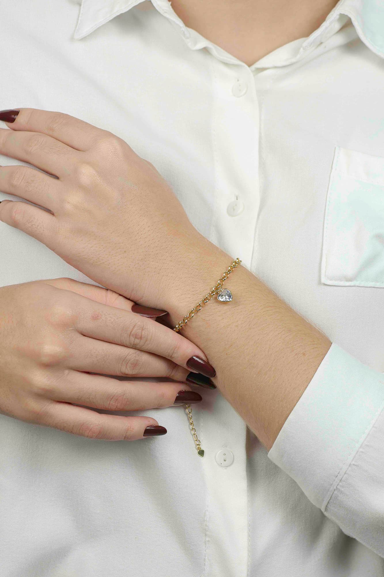 PULSEIRA ELO PORTUGUÊS E CORAÇÃO ZIRCÔNIA 18CM BARI — foto 1