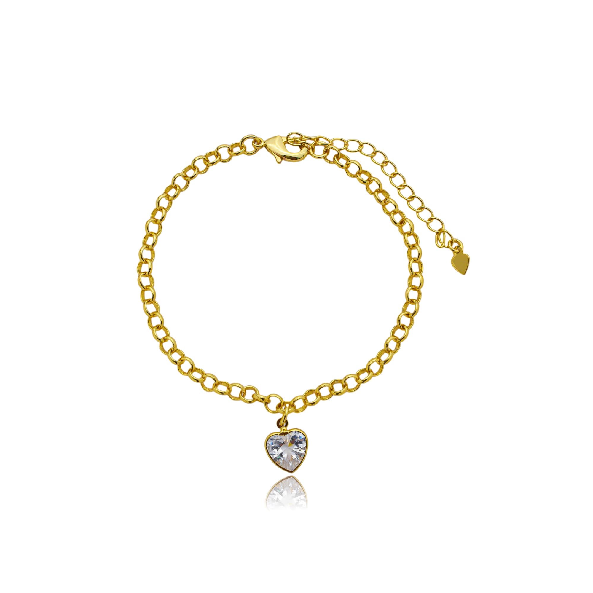 PULSEIRA ELO PORTUGUÊS E CORAÇÃO ZIRCÔNIA 18CM BARI — foto 2