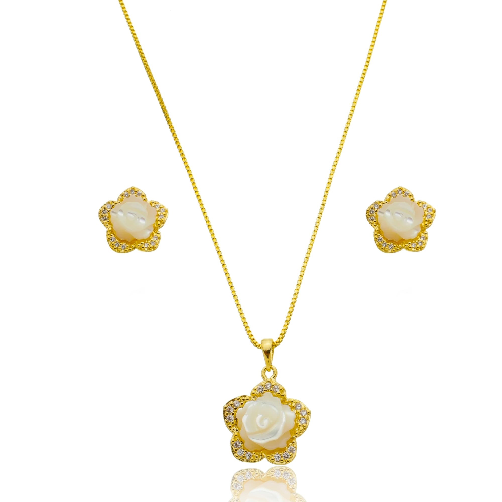 CONJUNTO PINGENTE E BRINCO ZIRCÔNIA E PÉROLA FLOR RIMINI — foto 1