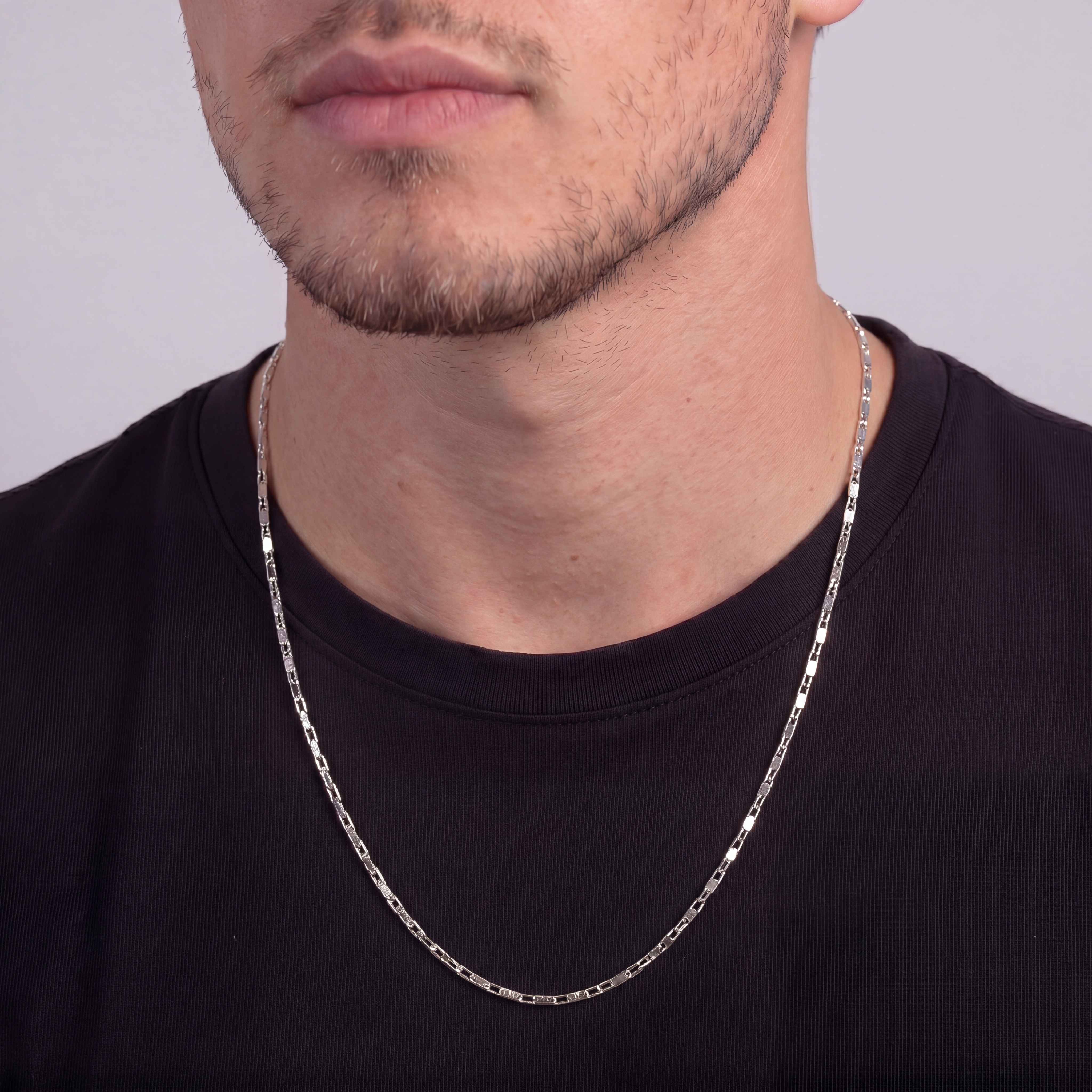 COLAR MASCULINO PRATA ELO PIASTRINE 65CM — foto 2