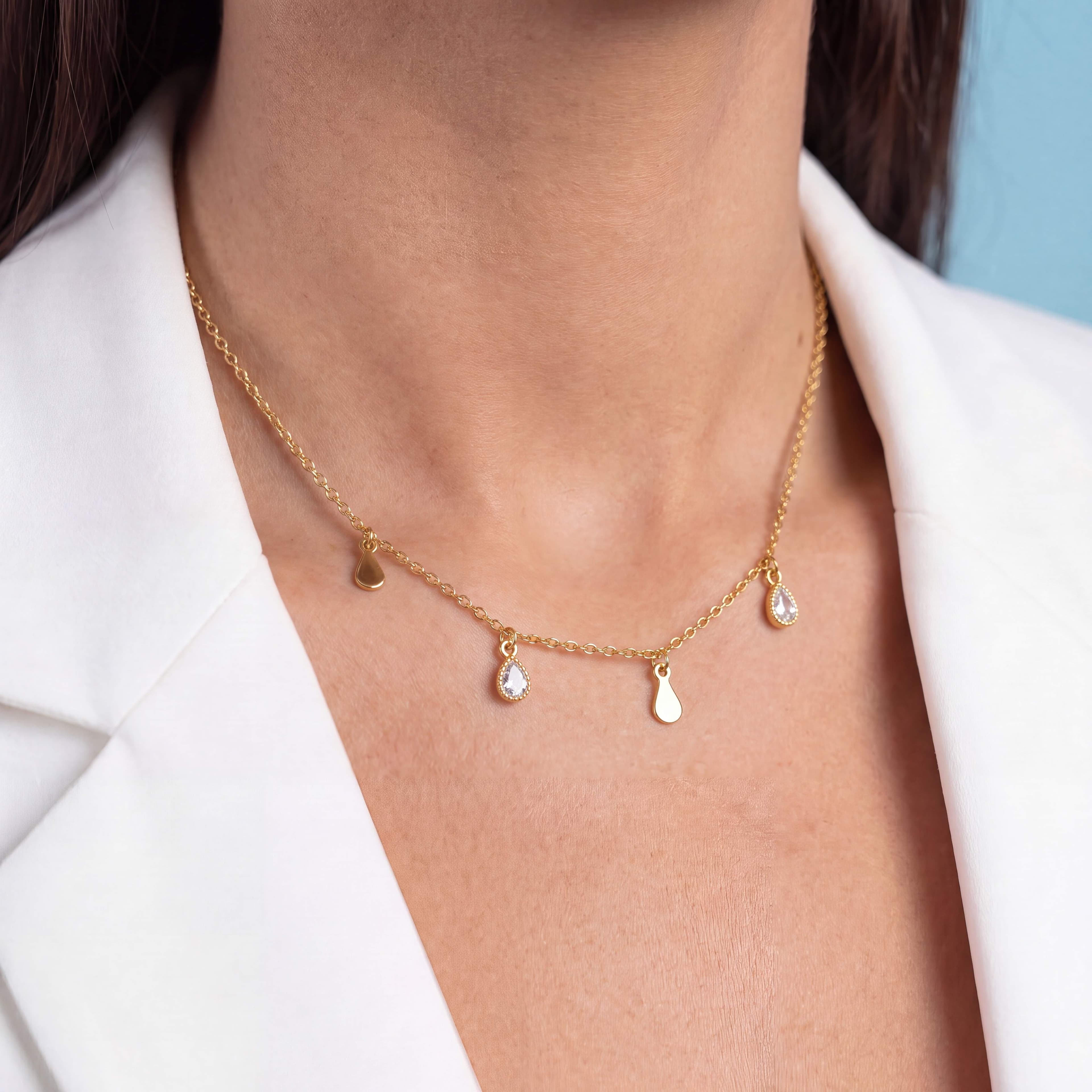 CHOKER 35CM ELO CADEADO GOTA LISA E CRISTAL